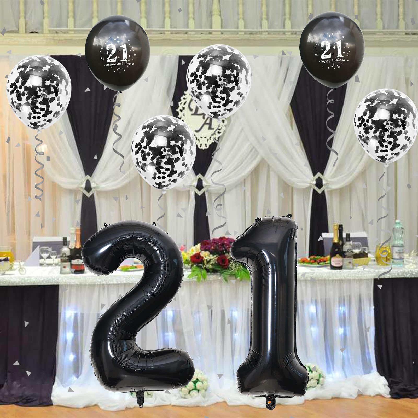 21st Birthday Balloons Black - Large Number 21 Foil & Metallic Latex Balloons Set for Him/Her - Perfect for 21st Birthday Party Decorations, Photo Backdrops & Milestone Celebrations