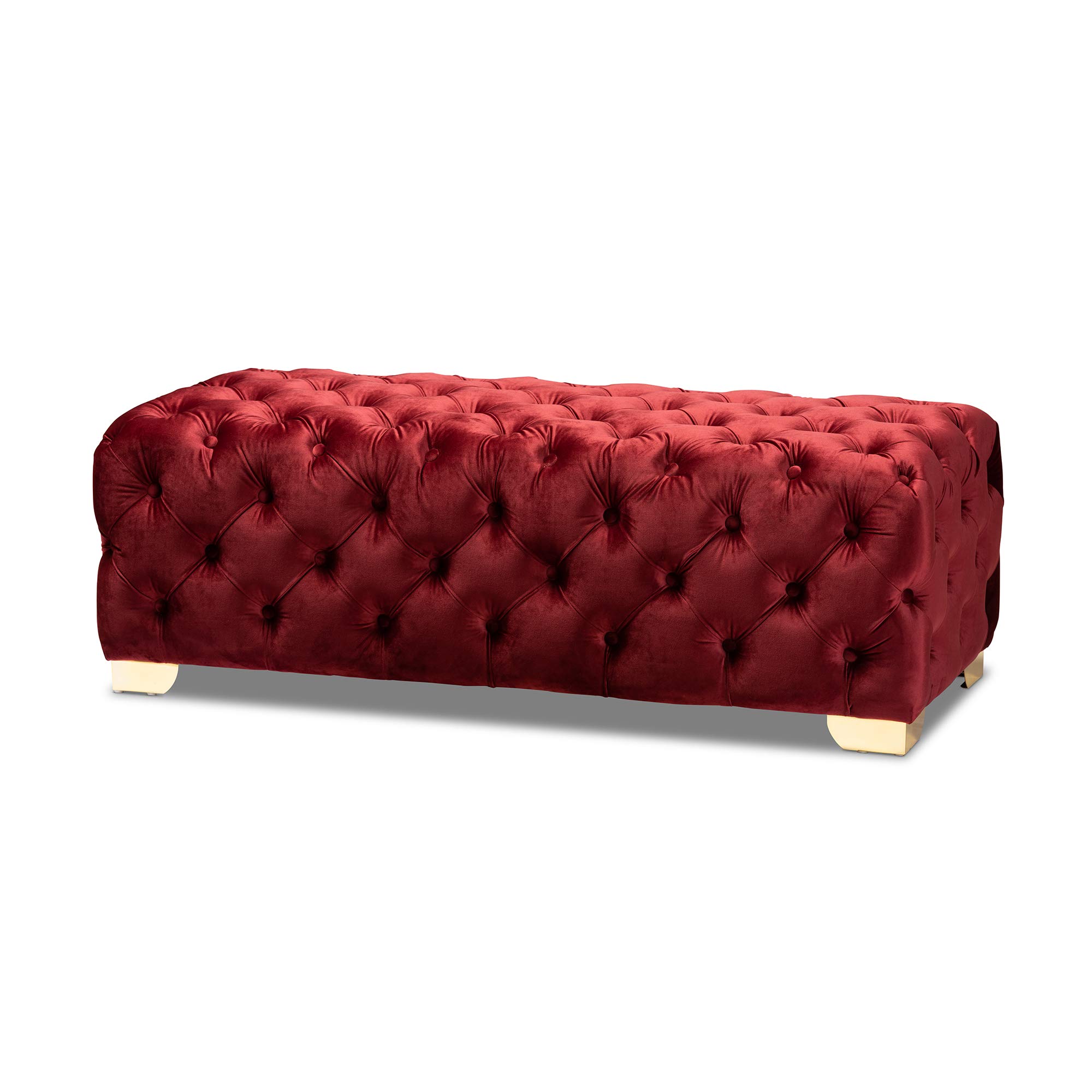 Baxton Studio Burgundy & Gold Ottoman - Modern Footrest, Storage Bench for Living Room, Bedroom, or Entryway - One Size Fits All
