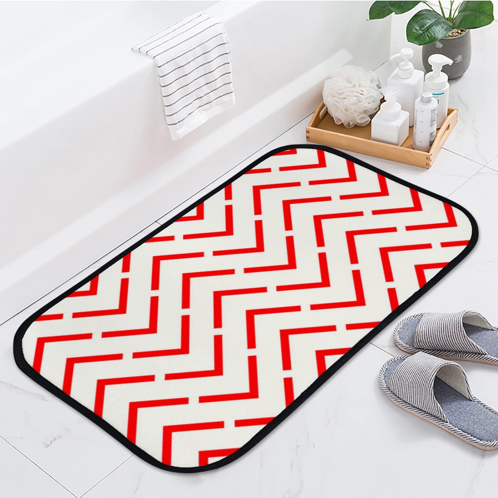 Soft Foam Area Rugs - Red Chevron Pattern Arrow Design, Washable Non-Slip Kitchen & Bath Mat - Indoor/Outdoor Home Decor (36x24 Inches) for Living Room, Bedroom, Dorm, Office, and Patio Use