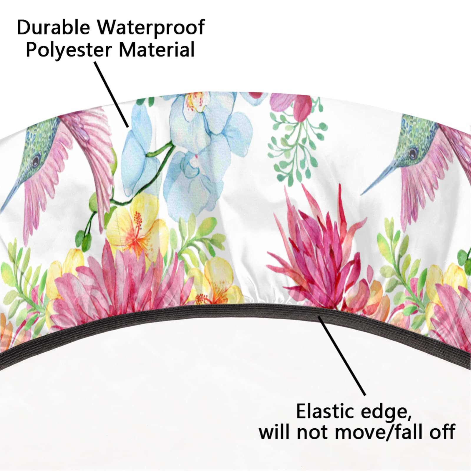 AUUXVA Spring Hummingbird Floral Elastic Tablecloth - Non-Slip Waterproof Round Table Cover for Outdoor/Indoor Use (Fits 45-56 Inch) | 100% Polyester, Easy Clean | Perfect for Patio Dining, Garden Parties & Picnics