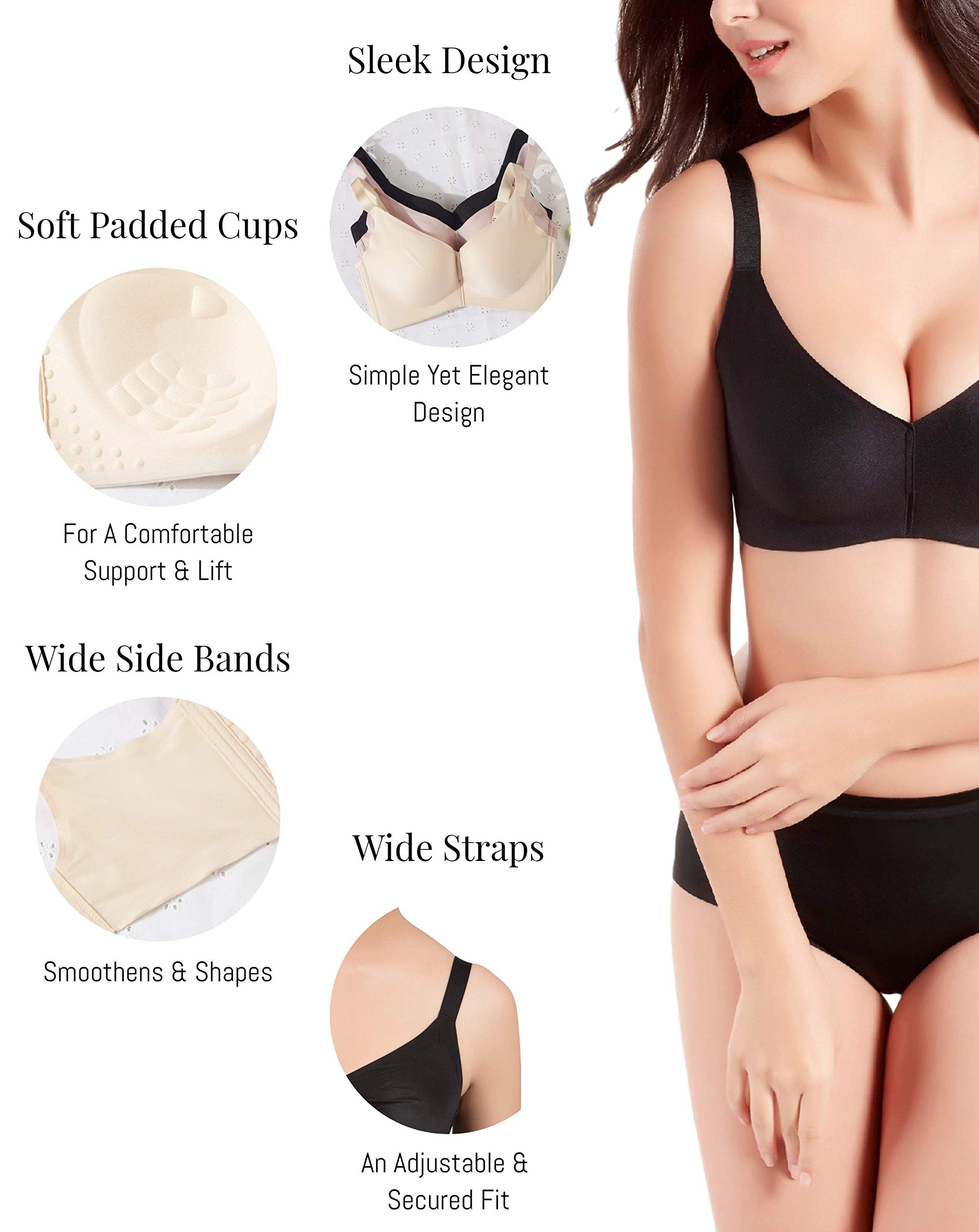 Wirefree Seamless Push Up Bras for Women - Comfortable Padded T-Shirt Bra 30-36B, Perfect for Everyday Wear, Workout & Casual Outfits