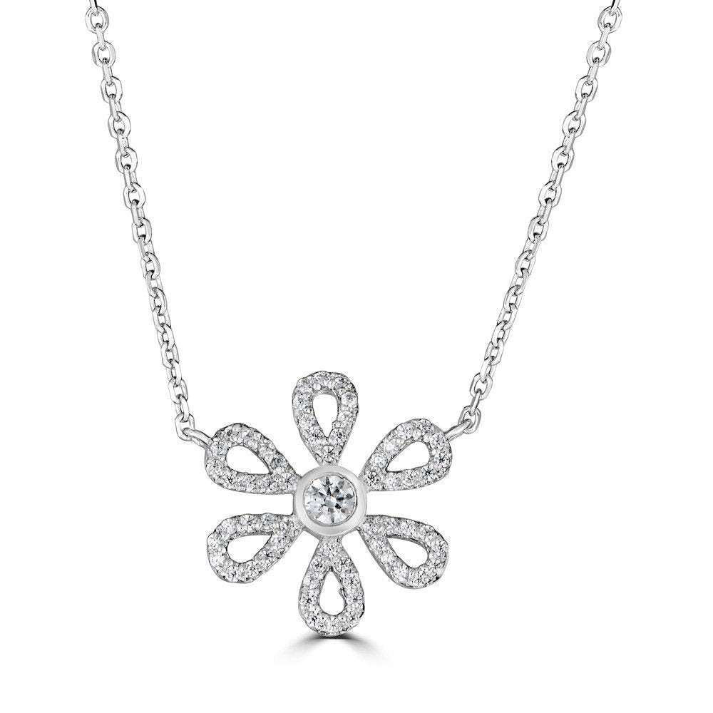 14KT Gold 0.19 CTW Diamond Flower Pendant Necklace for Women - Elegant Jewelry Gift for Anniversary, Valentine's Day & Special Occasions