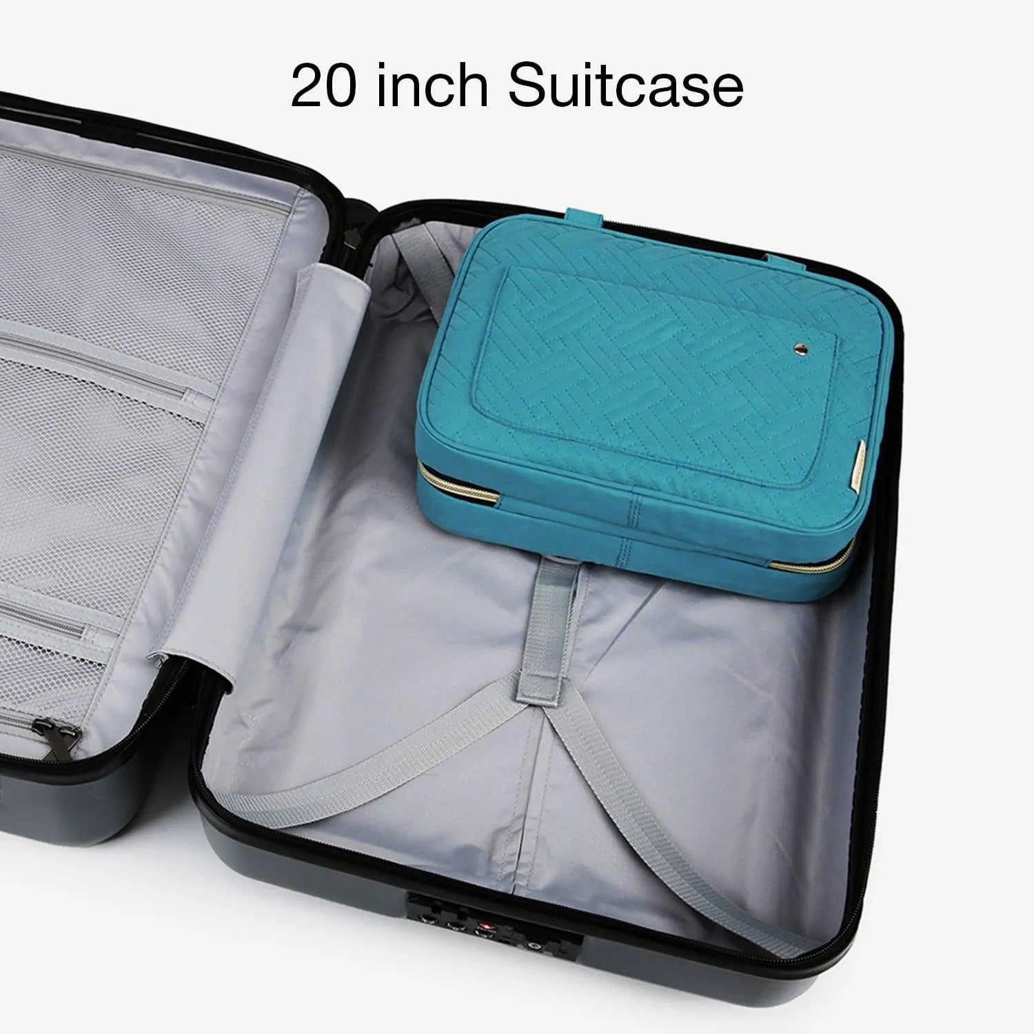 Bonchemin Teal Space Saving Toiletry Bag for Travel, Gym & Camping - Compact & Waterproof Cosmetic Organizer