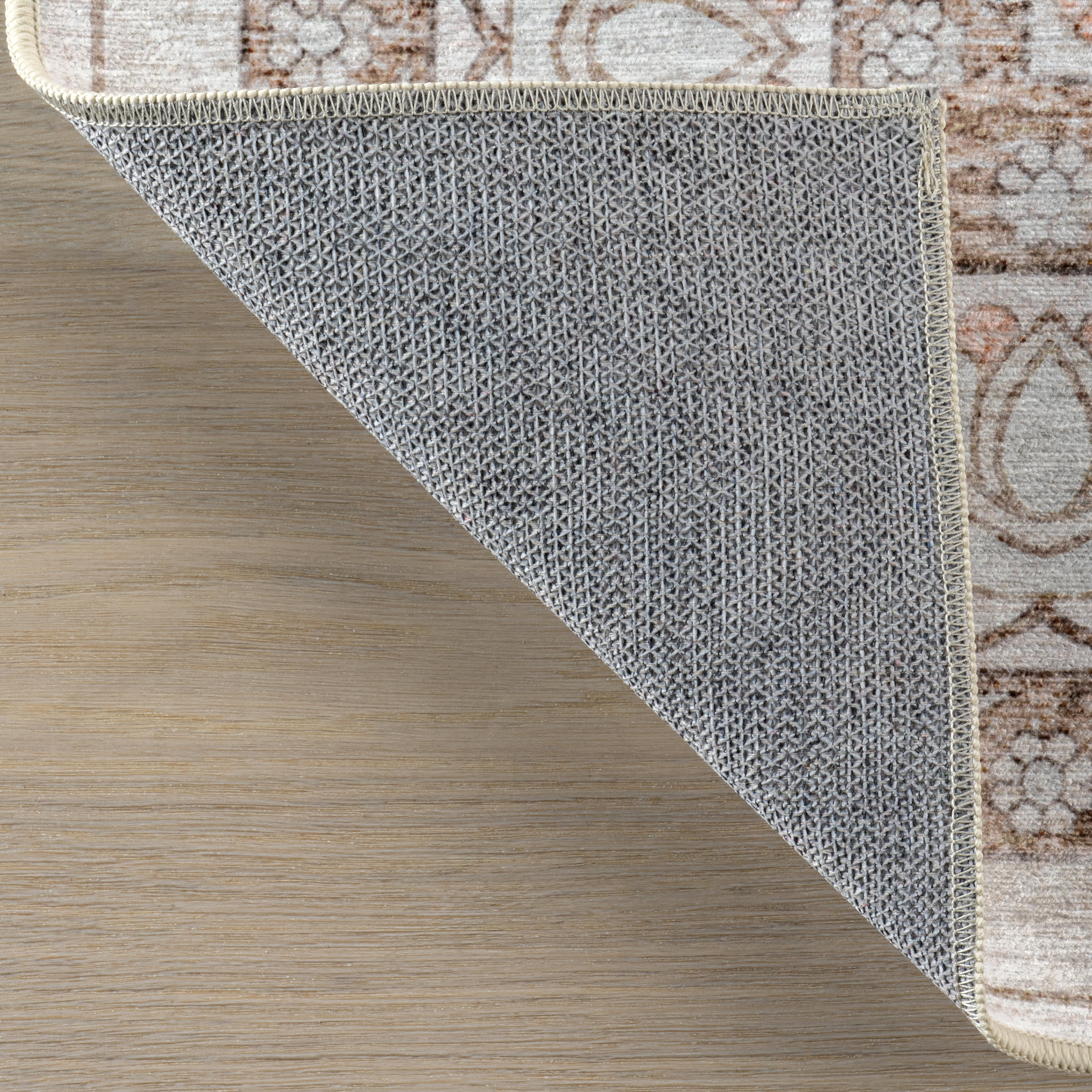 Faded Rosette Spill Proof Washable Rug - Non-Slip Peach Area Rug for Living Room, Bedroom, Nursery - Soft & Durable Home Decor