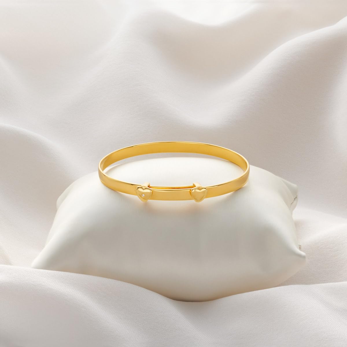 18K Gold Plated Diamond Heart Adjustable Baby Bangle - Baptism Jewelry, Christening Gift, Newborn Keepsake - Perfect for Baby Showers, Birthdays & First Communion Celebrations