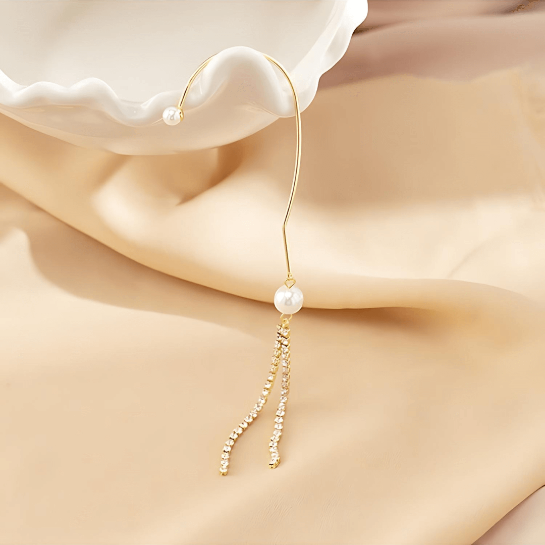 Pearl Tassel Fringe Ear Wrap Climber Crawler Earrings for Women | Boho Chic Dangle Statement Jewelry | Perfect for Parties, Weddings & Special Occasions
