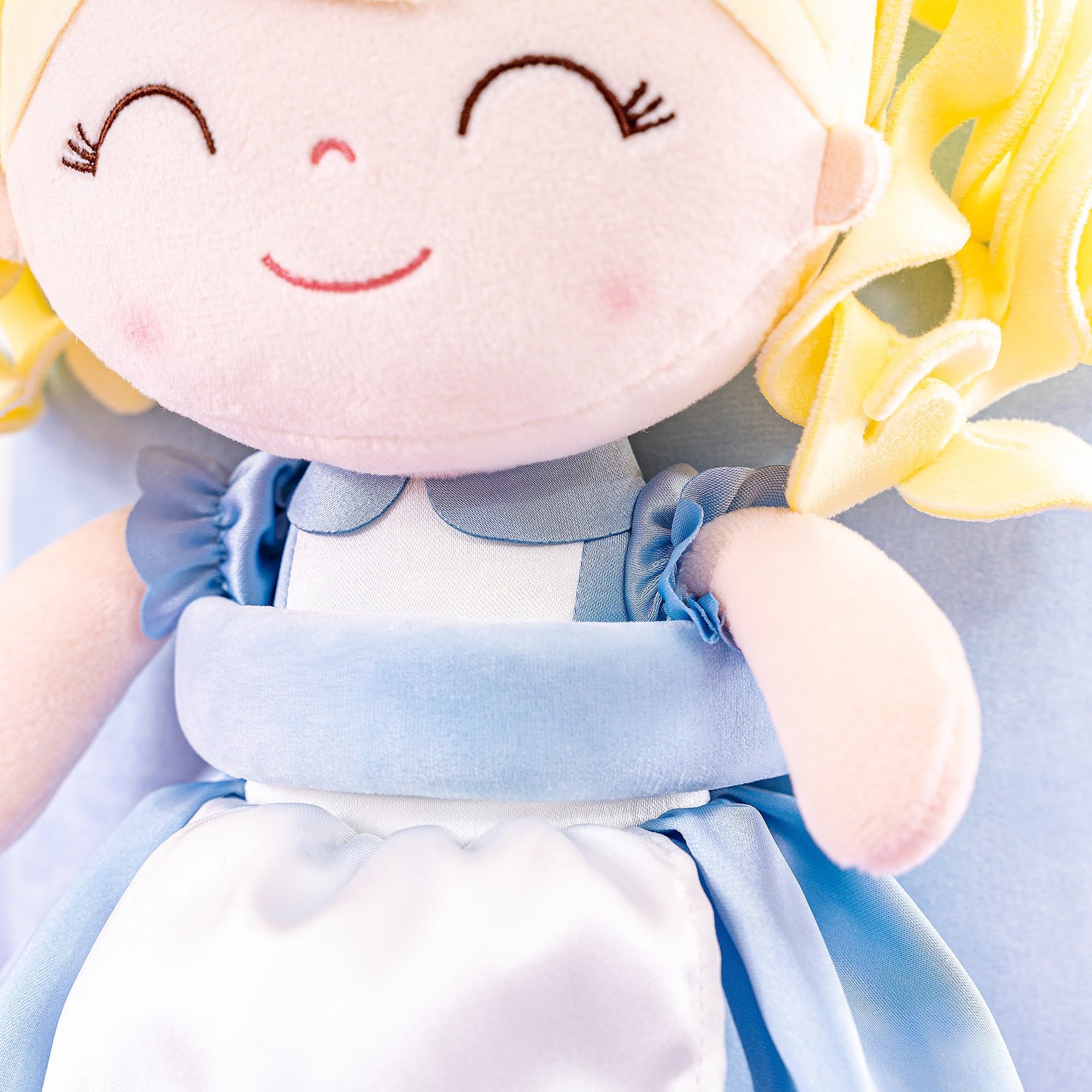 **Gloveleya Soft Plush Toddler Backpack for Girls - Cute Princess Alice Doll Backpack for Kids, Baby Girl Gifts (Blue, 9
