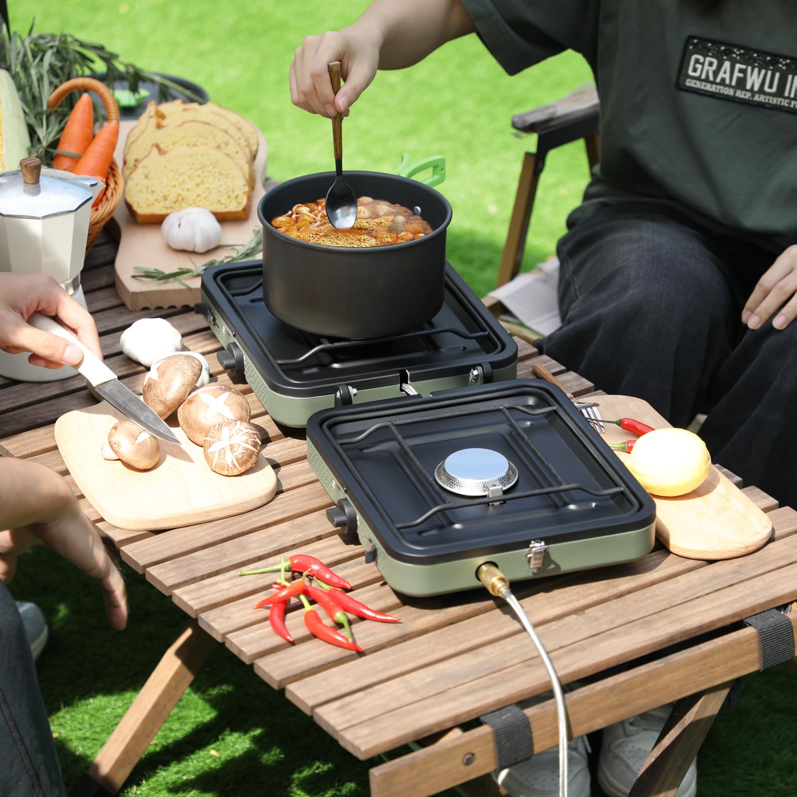 Zingoetrie 17000 BTU Portable Propane Camping Stove - Adjustable Dual Burner with Windscreen, Foldable Design & Carry Bag - Perfect for Outdoor Cooking, Camping, Backpacking, Picnics & Tailgating