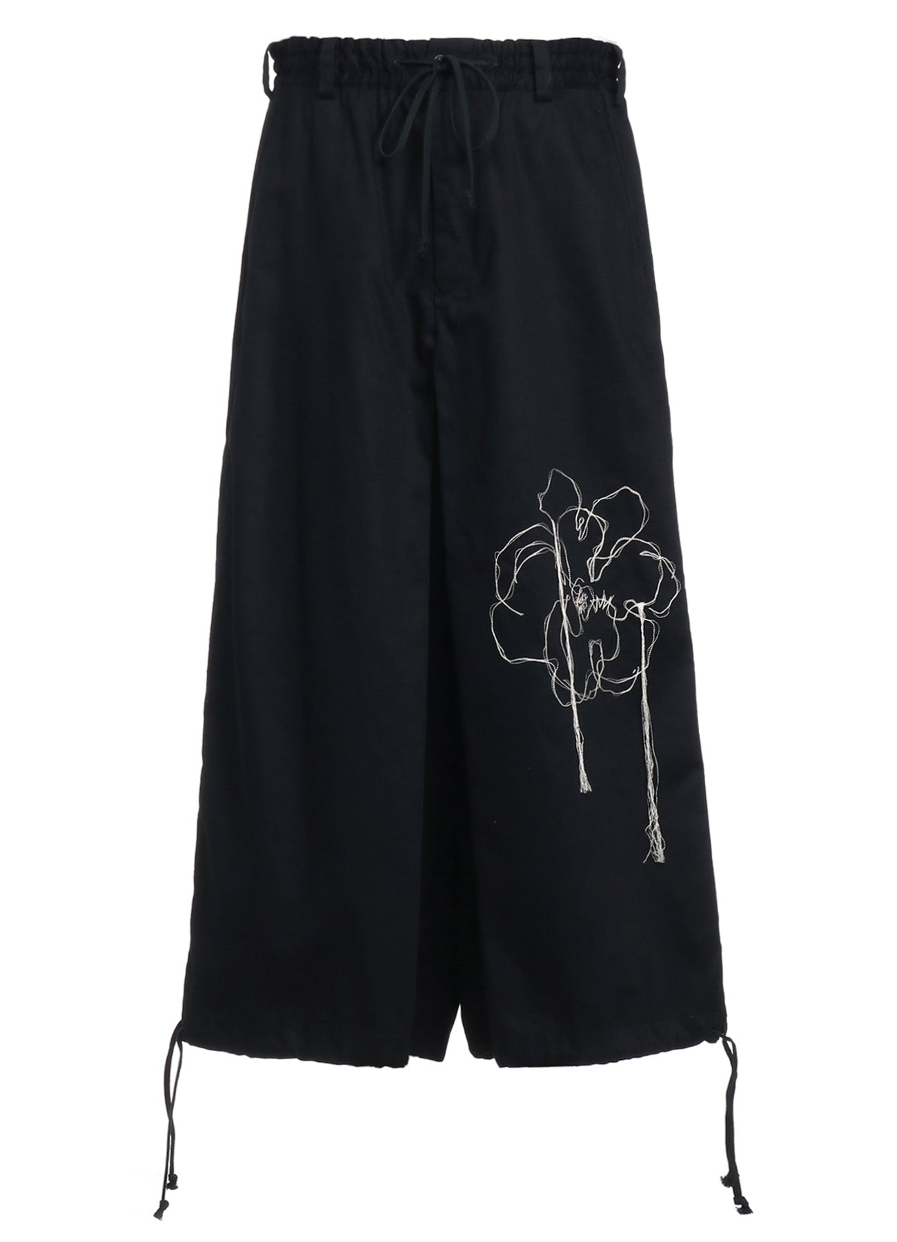 Women's Cotton Twill Peony Embroidered Hakama Balloon Pants - Loose Fit Comfortable Japanese Style Trousers for Yoga, Lounge Wear & Casual Outfits