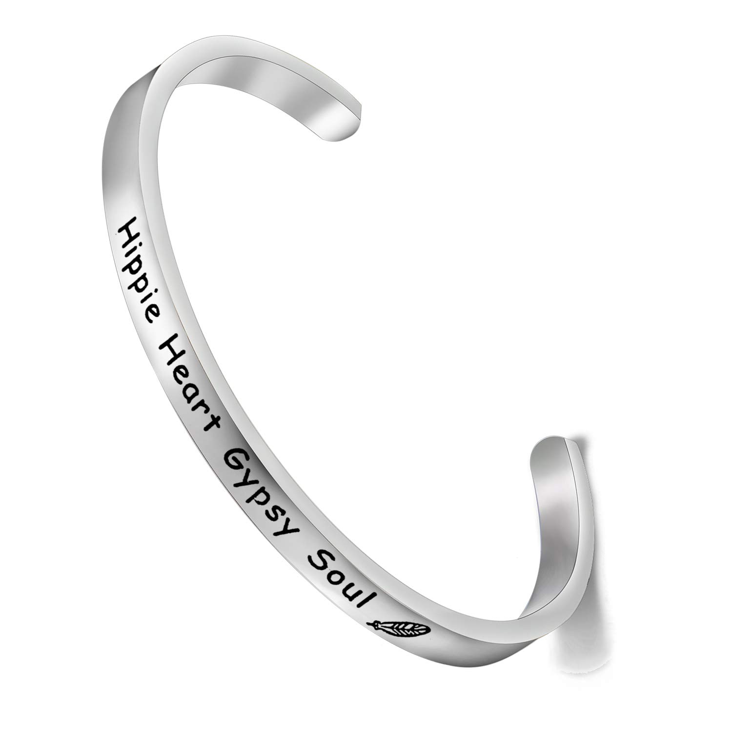 PLITI Hippie Girl Bangle - Bohemian Heart & Gypsy Soul Cuff Bracelet - Inspirational Jewelry Gift for Best Friend - Perfect for Music Festivals, Yoga Sessions & Boho Fashion