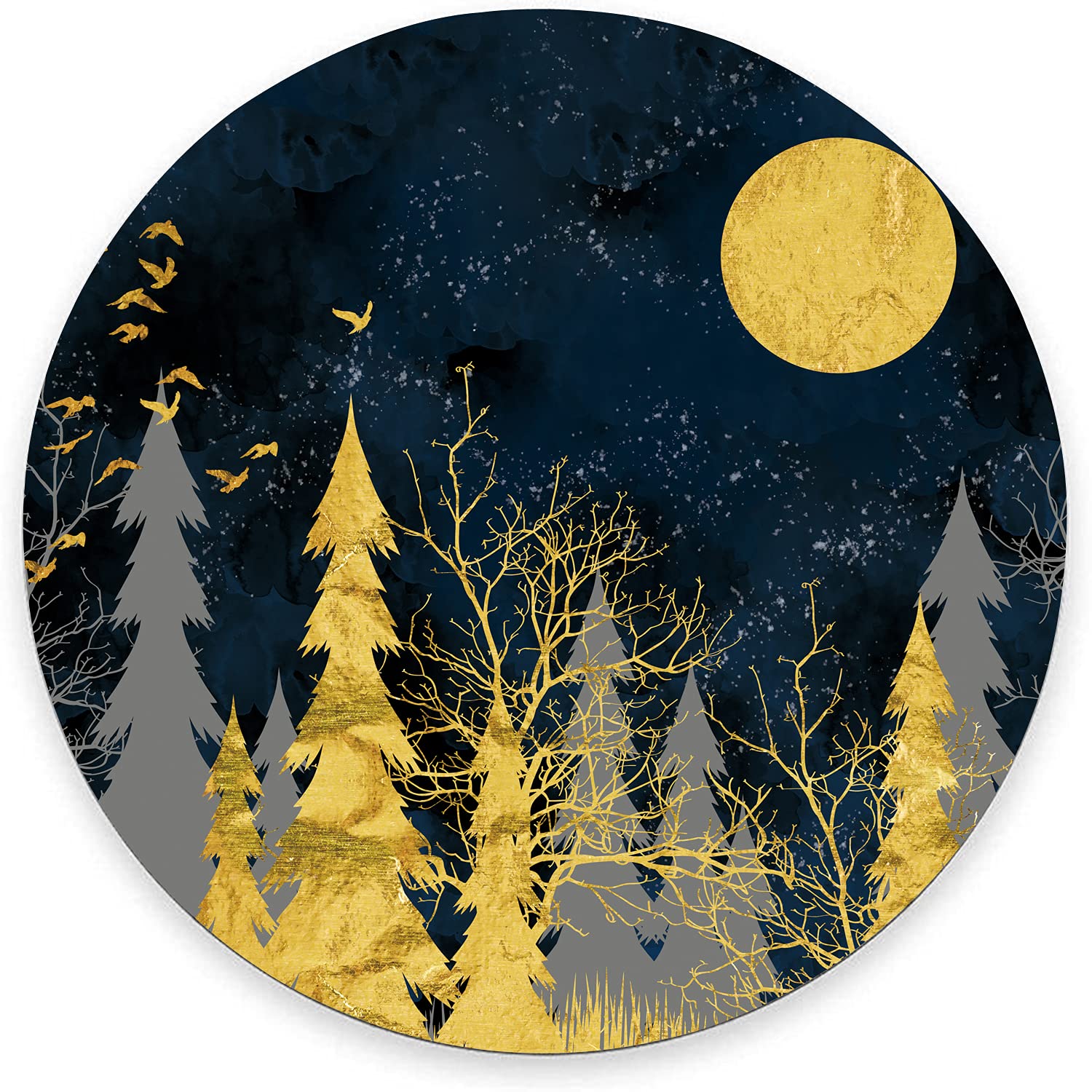 IMAYONDIA Golden Christmas Tree & Moon Mouse Pad - Waterproof Round Non-Slip Rubber Gaming Mousepad for Laptop & Computer - Perfect for Office, Home & Holiday Decor