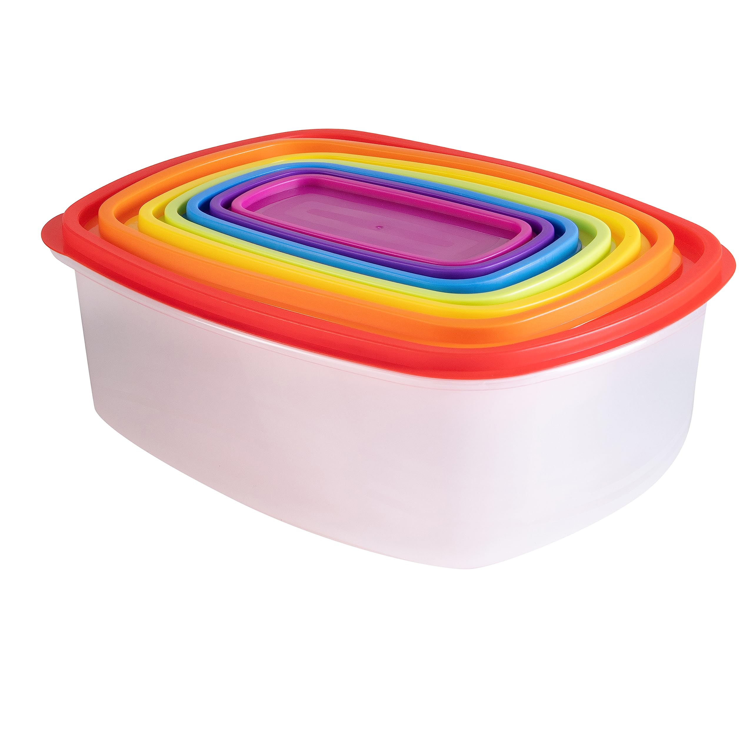 14-Piece Food Storage Container Set with Lids - BPA Free, Stackable & Nestable - Dishwasher & Microwave Safe - 7 Sizes in Rainbow Colors for Kitchen Pantry Organization & Meal Prep