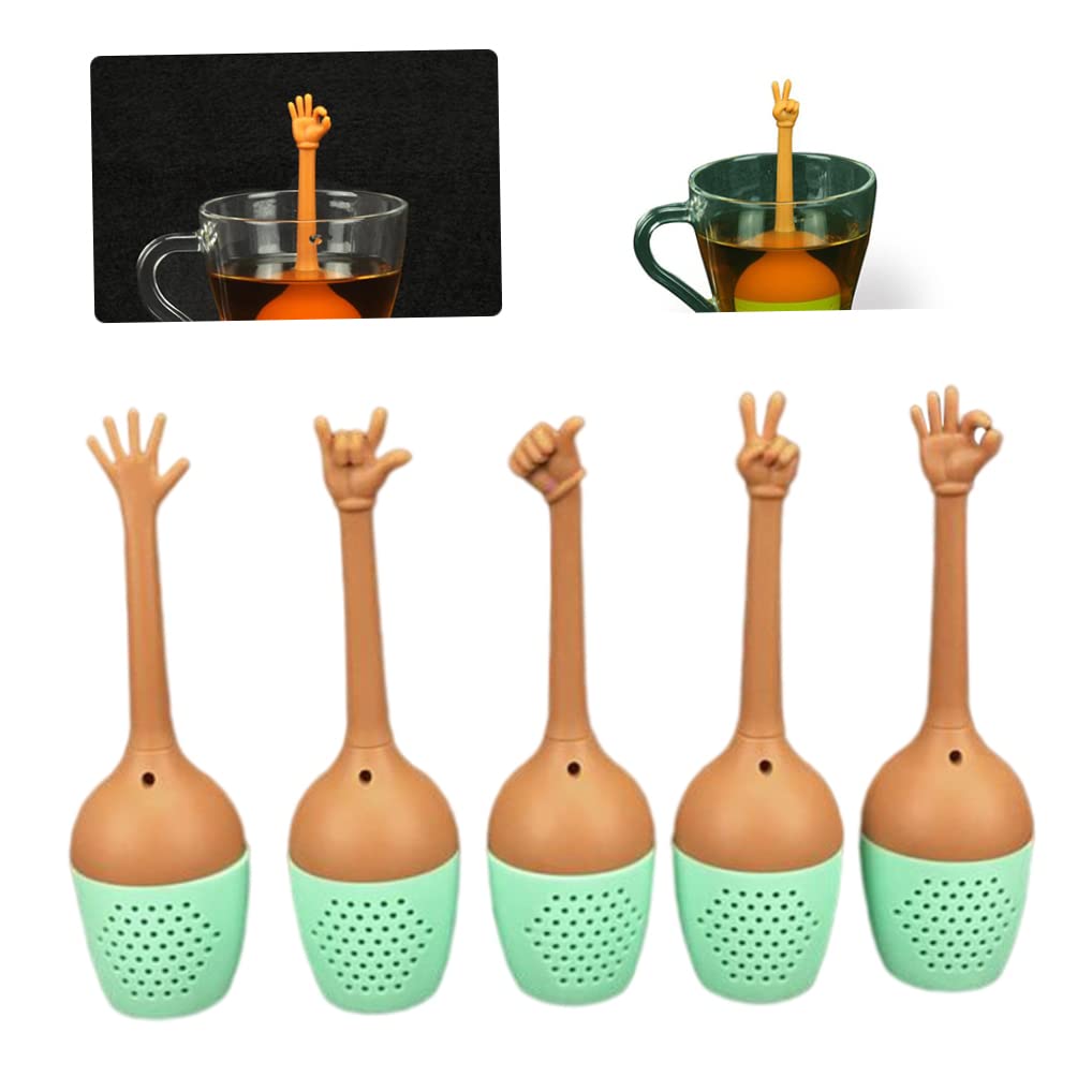 Eaarliyam Silicone Tea Infuser - Long Handle Loose Leaf Tea Strainer with Gesture Shape Design (5PCS) - Perfect for Home, Office & Tea Party Brewing