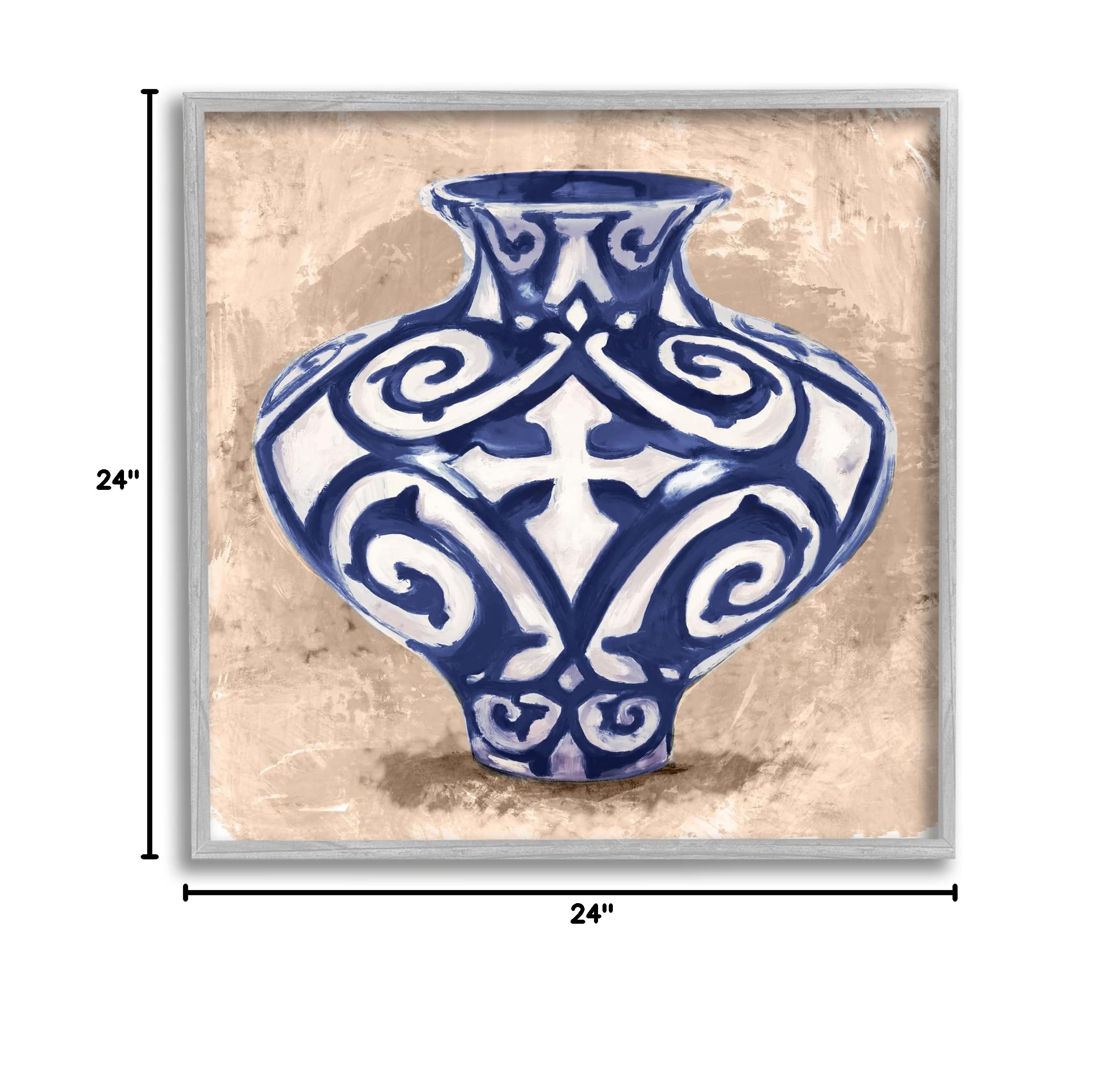 Stupell Industries Modern Ceramic Vase Still Life Wall Art - Distressed Brown Pattern, Grey Framed, 24x24 Inches, Blue - Perfect for Living Room, Bedroom & Office Decor