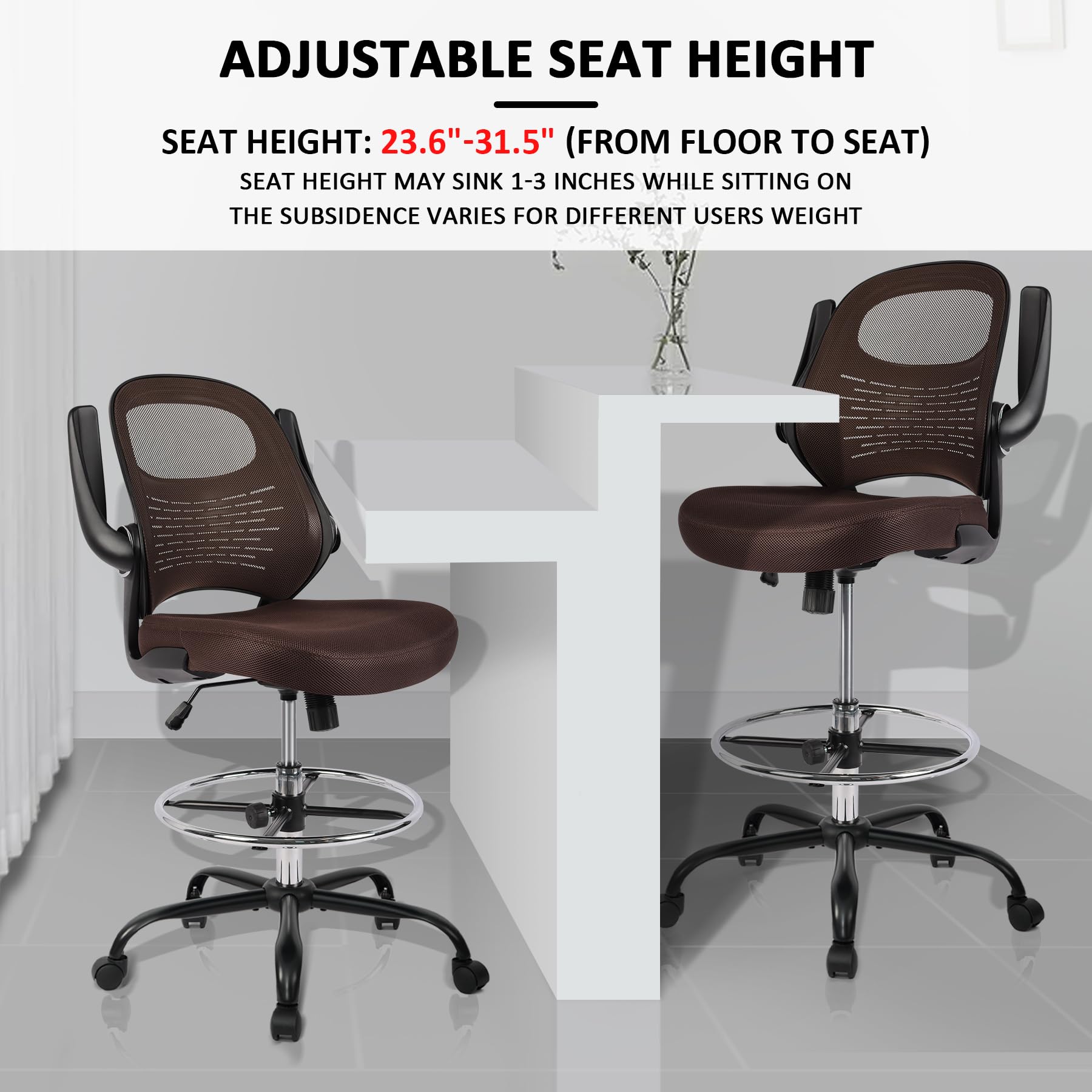 HYLONE Adjustable Drafting Stool - Heavy Duty Standing Desk Chair with Footrest for Office, Gaming & Home Use - Ergonomic Tall Chair for Architects, Artists & Professionals