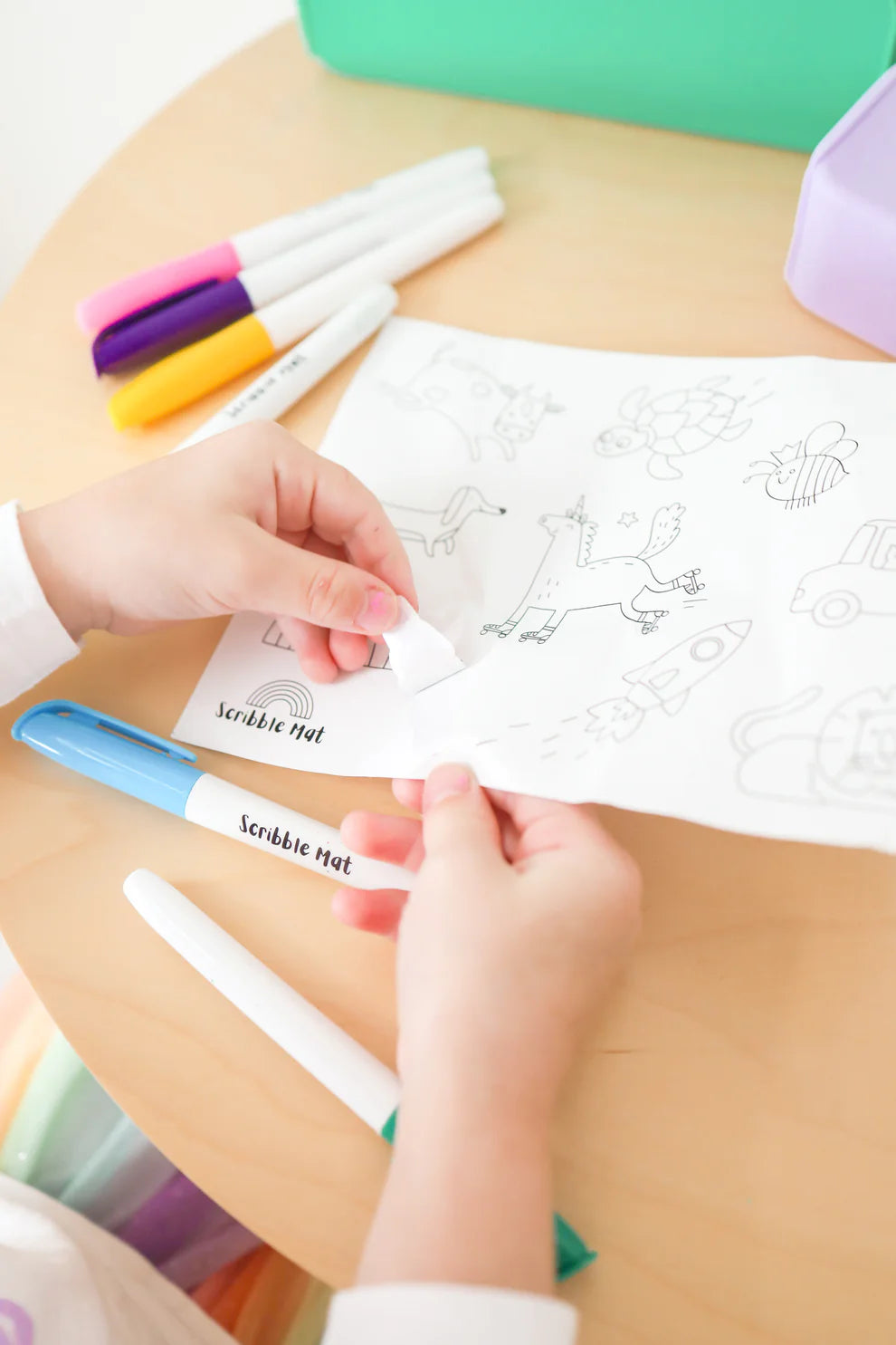 Scribble Mat Coloring Sticker Set for Kids - Reusable Water Drawing Doodle Mat - Fun Educational Activity for Toddlers & Preschoolers - Perfect for Travel, Home Play & Classroom Learning