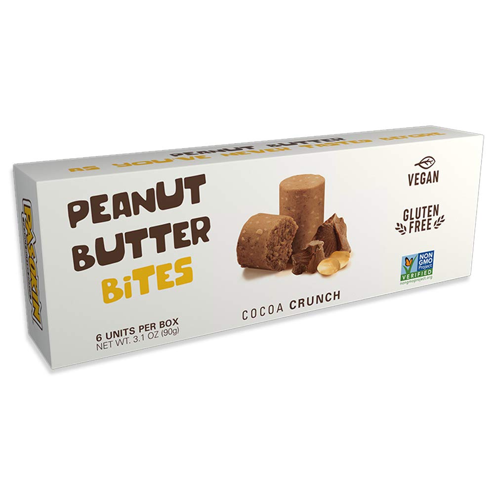 **PASOKIN Cocoa Crunch Natural Peanut Butter Bites – Gluten-Free, Vegan, High-Protein Snack | Crunchy & Creamy Chocolate Peanut Butter Bites | Made in USA | 6 Boxes (36 Bites) – Perfect for On-the-Go Snacking, Lunchboxes & Healthy Desserts**