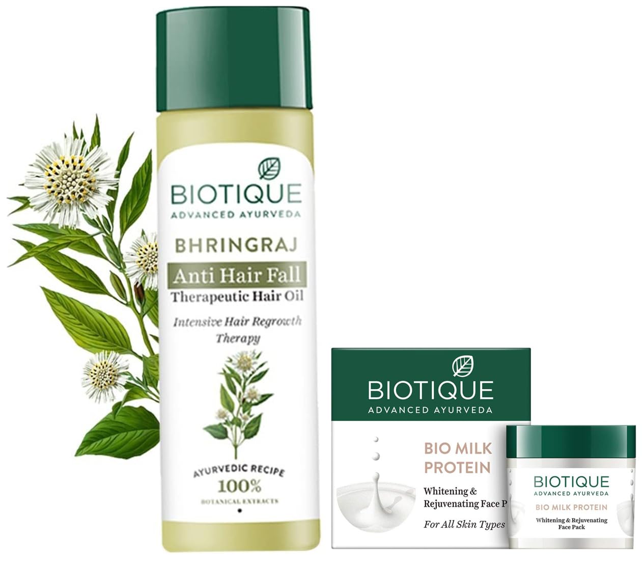 Biotique Therapeutic Oil for Skin & Hair, 200ml + Biotique Milk Protein Face Mask, 50g - Natural Ayurvedic Treatment for Dry Skin, Hair Growth & Glowing Complexion | Perfect for Daily Skincare & Spa Day at Home