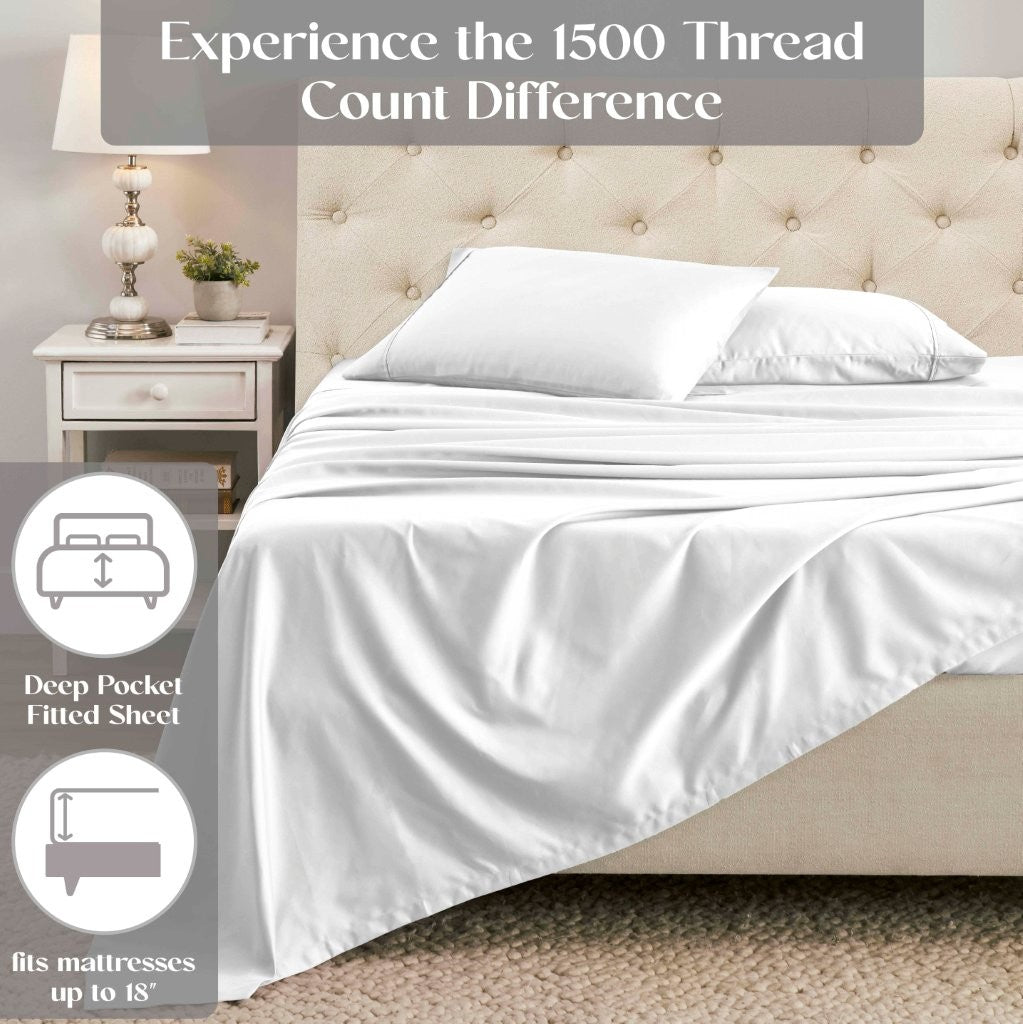Premium 1400-1500 Thread Count Cotton Blend Deep Pocket Bed Sheet Set - Ultra Soft & Breathable for a Comfortable Sleep - Perfect for Master Bedroom, Guest Room & Dorm