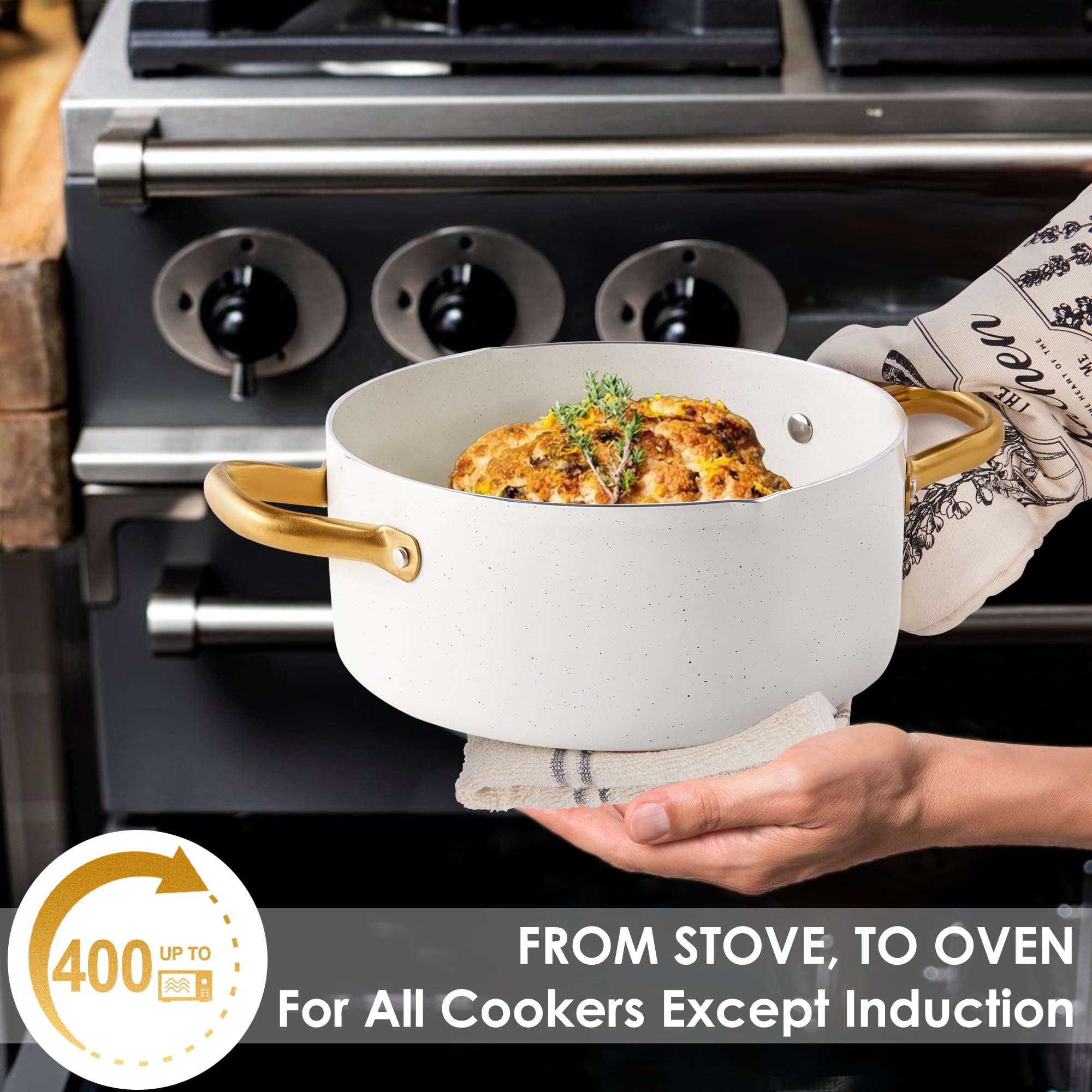 16-Piece Nonstick Cookware Set - Non-Toxic Pots & Pans with Dutch Oven, Frying Pan, Saucepan & Sauté Pan | Granite Coating Kitchen Cookware Set with Cooking Utensils | Perfect for Home Cooking, Gift Giving & Professional Chefs