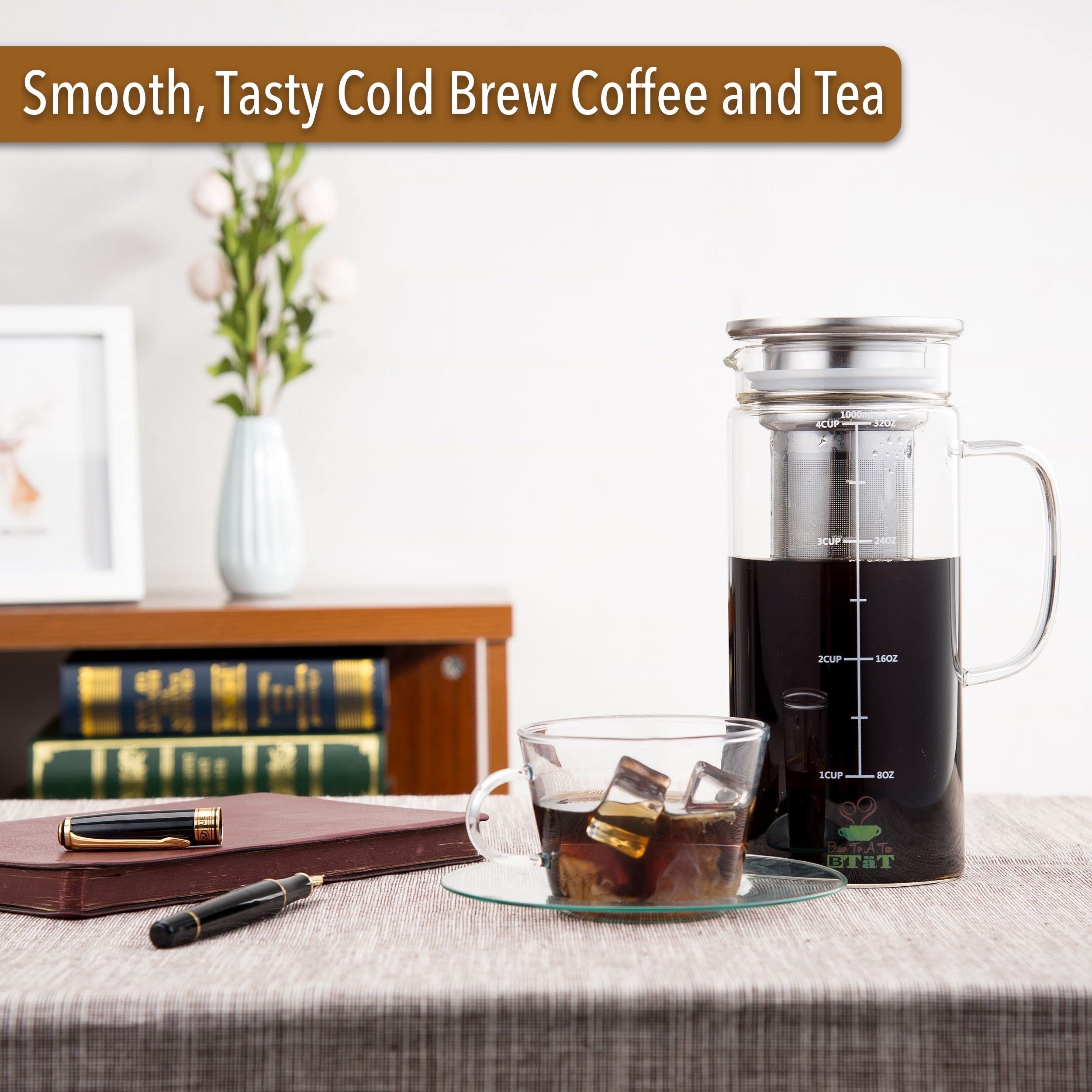 Cold Brew Coffee Maker - 32oz Iced Tea & Coffee Pitcher for Home & Office