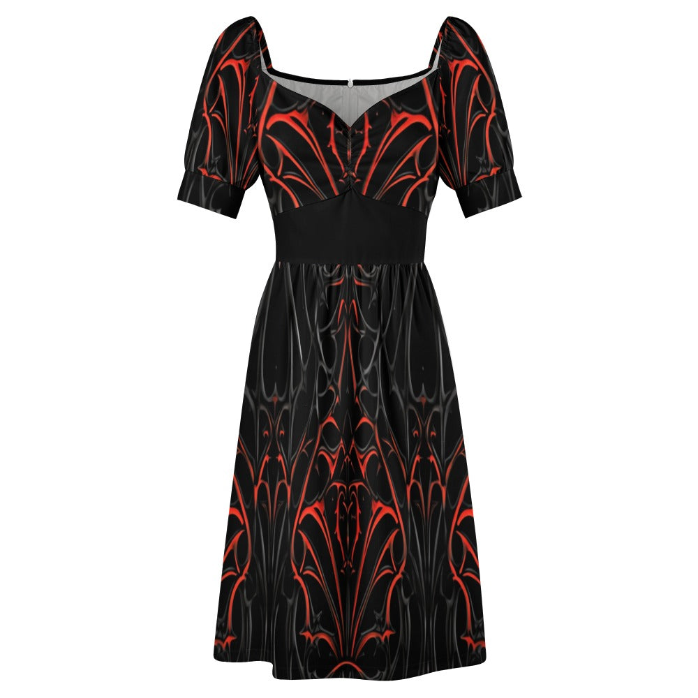 Gothic Sweetheart Dress - Red & Black Lace Pattern for Women | Perfect for Halloween, Cosplay & Gothic Parties