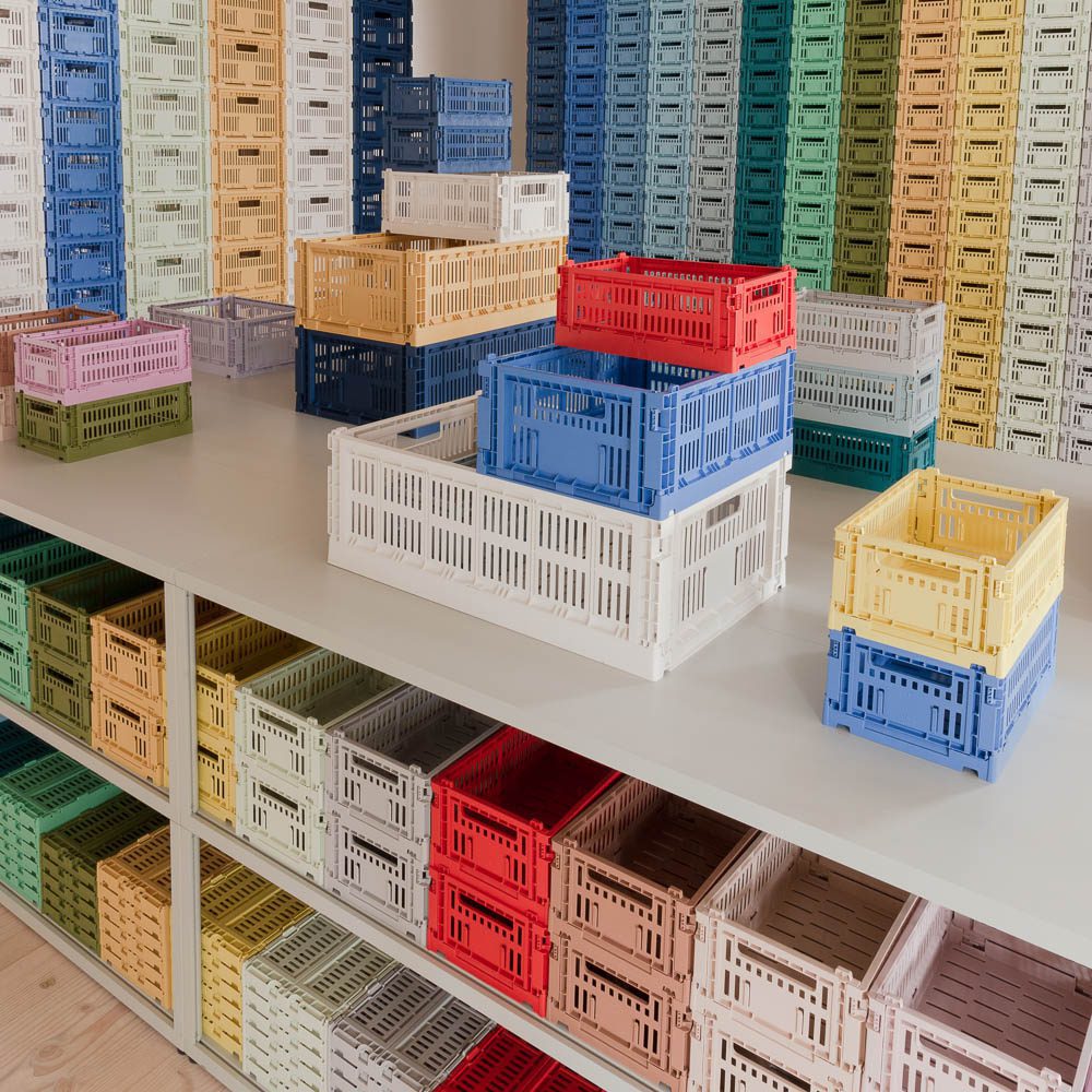 HAY Colour Storage Crate V2 - Medium Size Powder Blue Plastic Organizer Bin for Home, Office & Kids Room Organization - Perfect for Toys, Books & Closet Storage