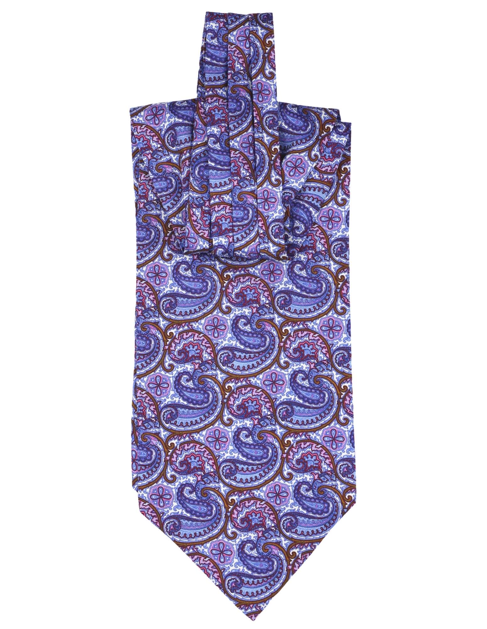 DÉCLIC Lynton Paisley Ascot Tie in Blue - Premium Silk Necktie for Men, Formal & Business Attire, Wedding & Office Wear