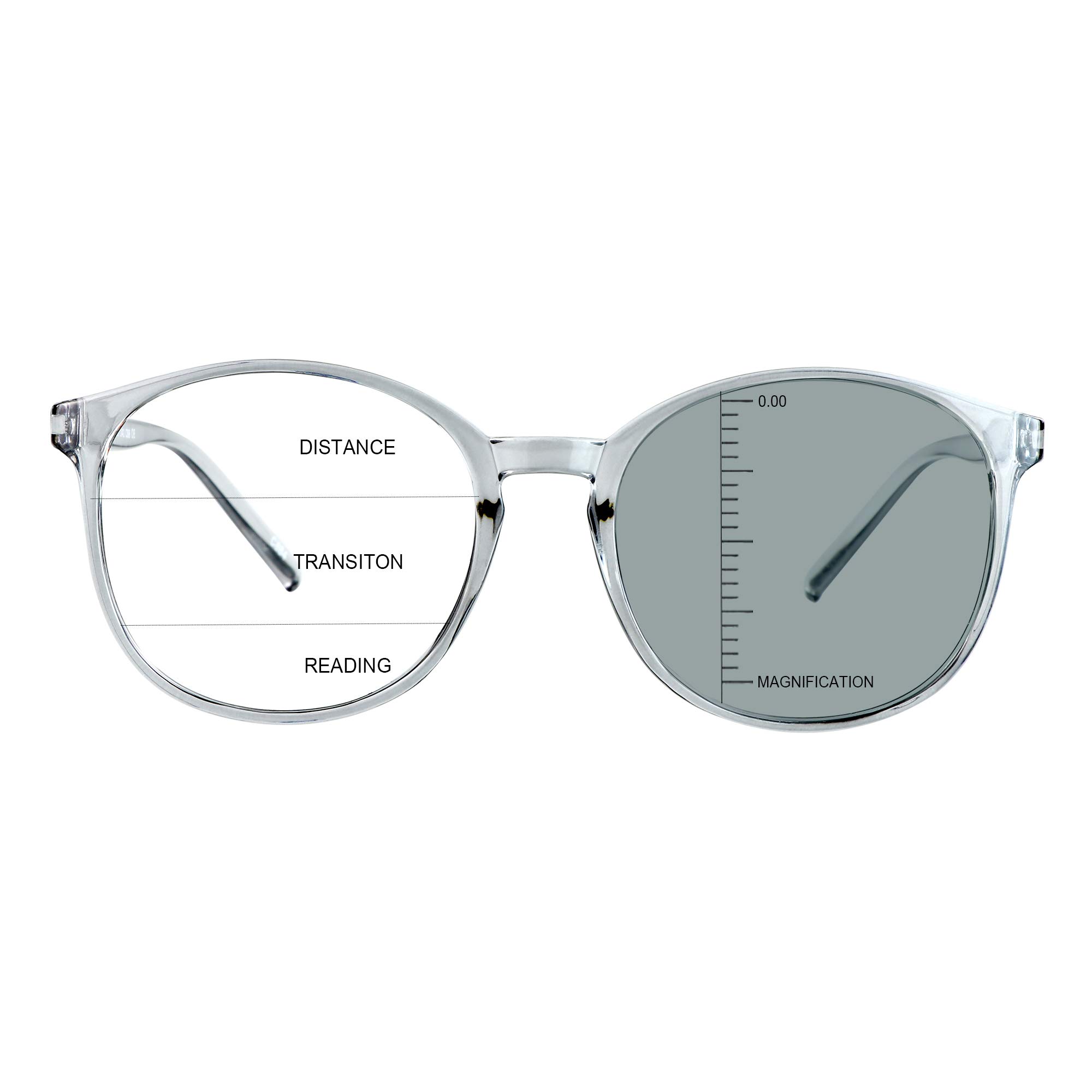 Vintage Round Progressive Multifocal Reading Glasses for Men & Women - Photochromic Gray Presbyopic Sunglasses with Anti-UV Protection | Perfect for Reading, Driving & Outdoor Activities