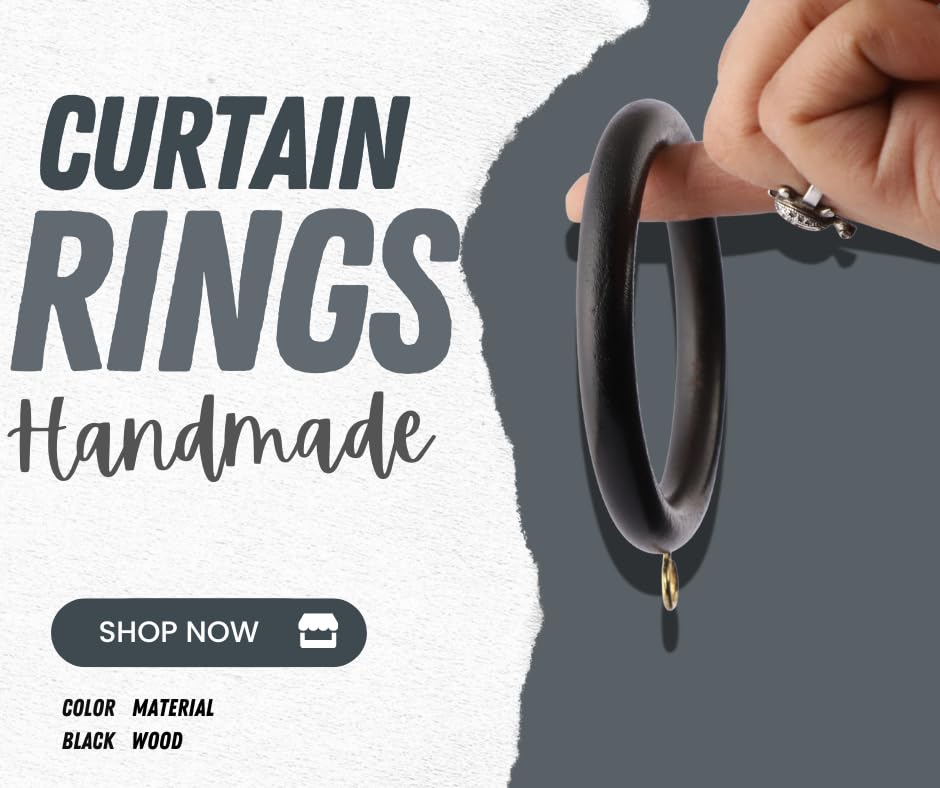 Wooden Curtain Rings for 1-1.5 Inch Rods - Screw Eye Drapery Rings with 2.5
