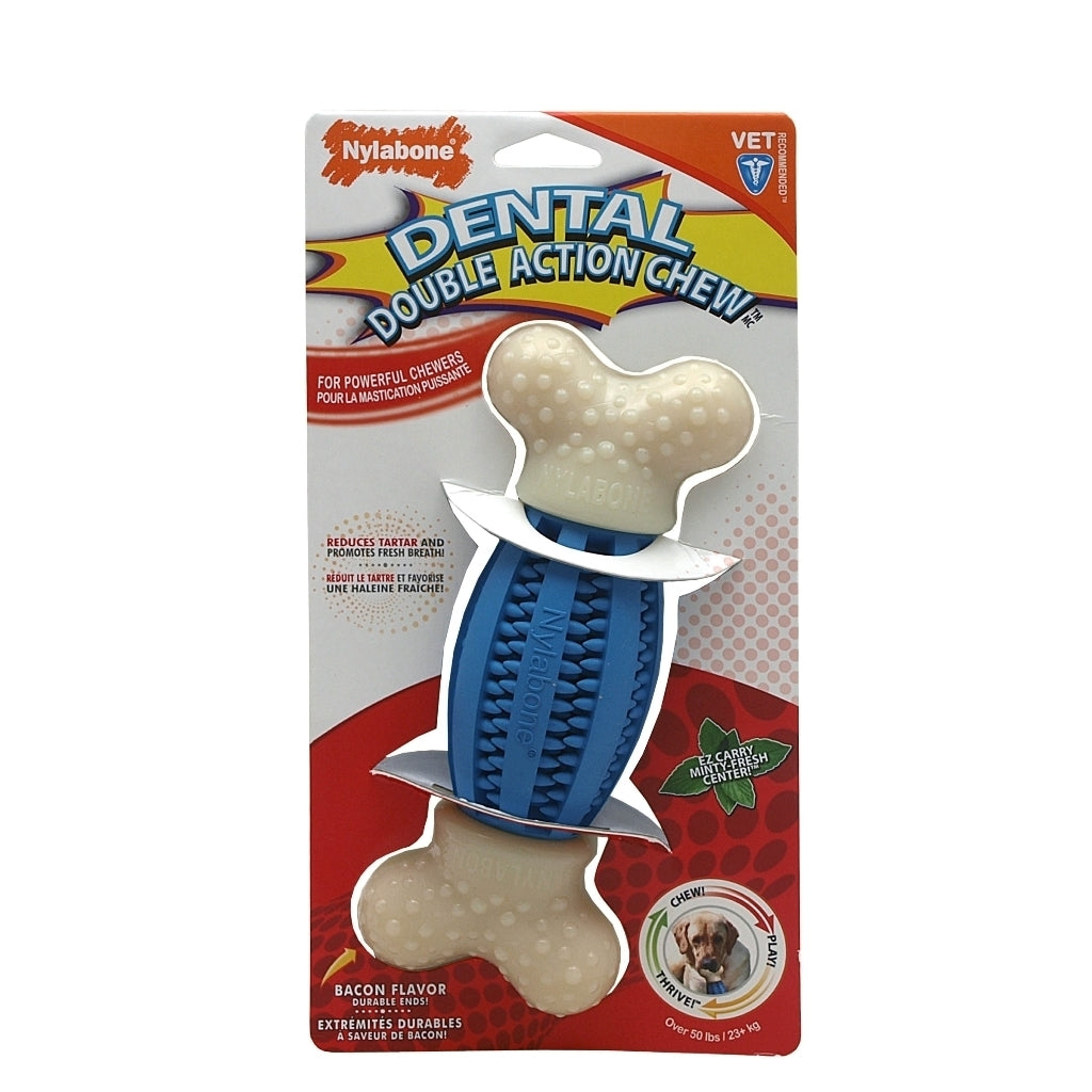 Dental Double Action Chew Toy for Dogs - Durable Pet Teeth Cleaning Chews for Puppies & Adult Dogs - Promotes Oral Health & Reduces Plaque - Perfect for Aggressive Chewers & Playtime