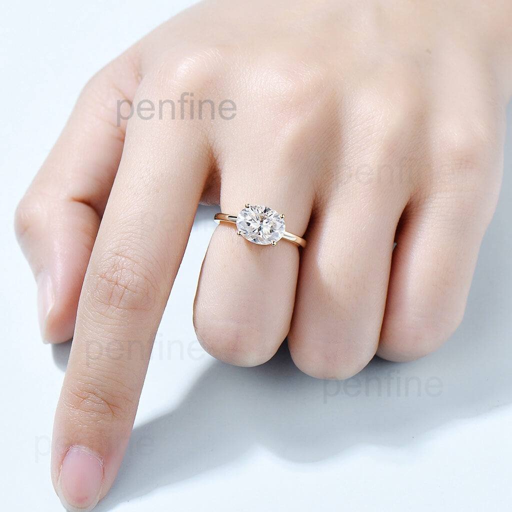 2 Carat East-West Moissanite Solitaire Ring for Women - Durable & Sparkling Wedding, Engagement, Anniversary Jewelry Gift