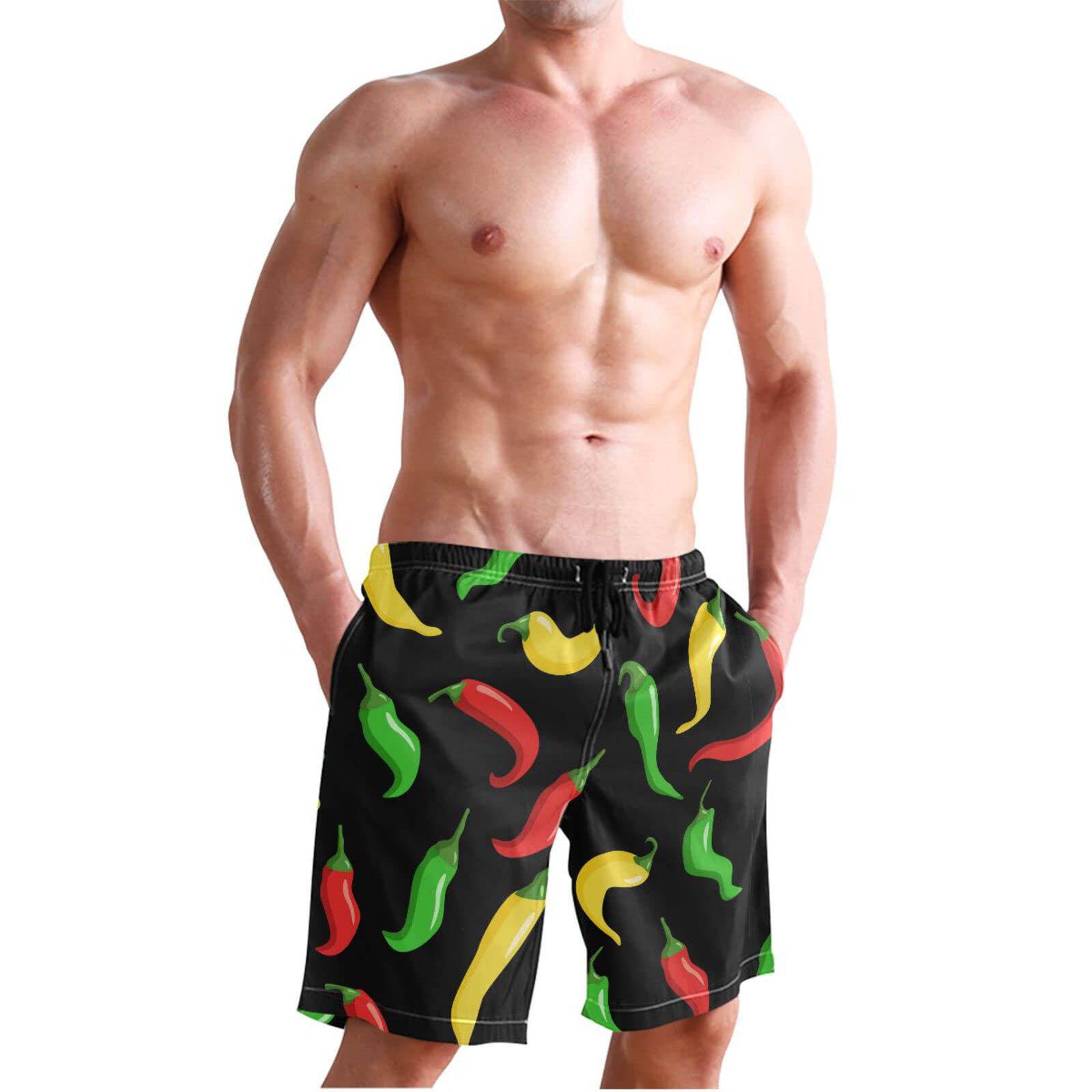 Boccsty Men's Quick Dry Swim Trunks - Green Alien Pattern Beach Shorts with Mesh Lining for Swimming, Surfing & Summer Vacation