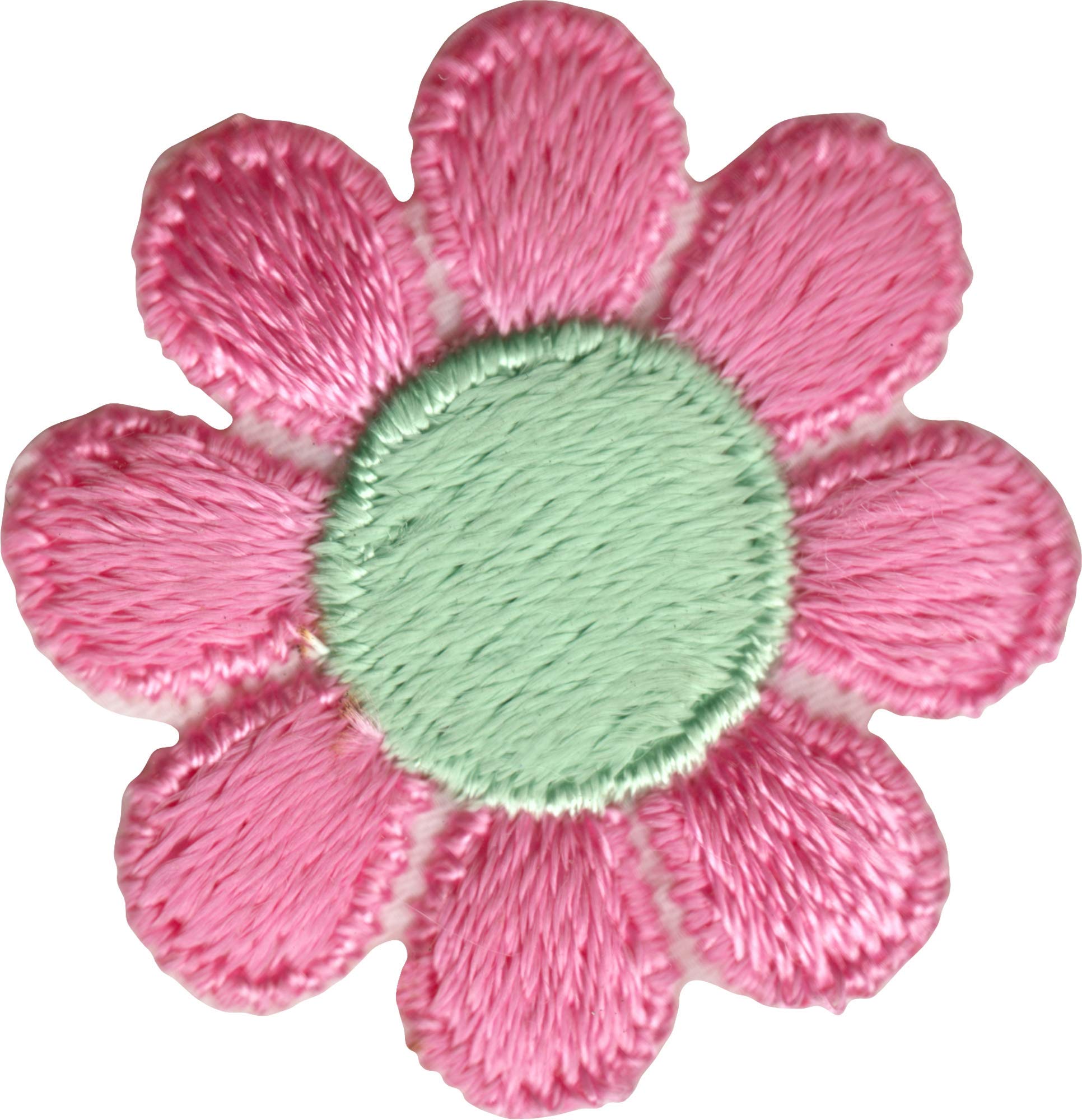 Light Pink Daisy Flower Embroidered Patch with Green Center - Sew or Iron On for DIY Crafts, Clothing, Bags & Accessories