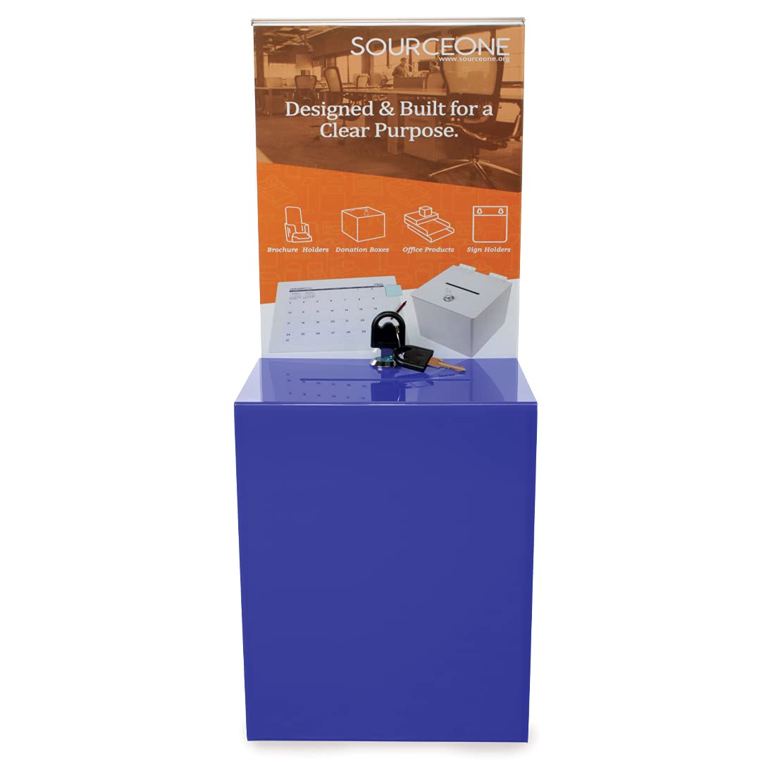 Large Clear Acrylic Donation Box with Lock - Blue Charity Collection Container for Churches, Schools & Fundraising Events