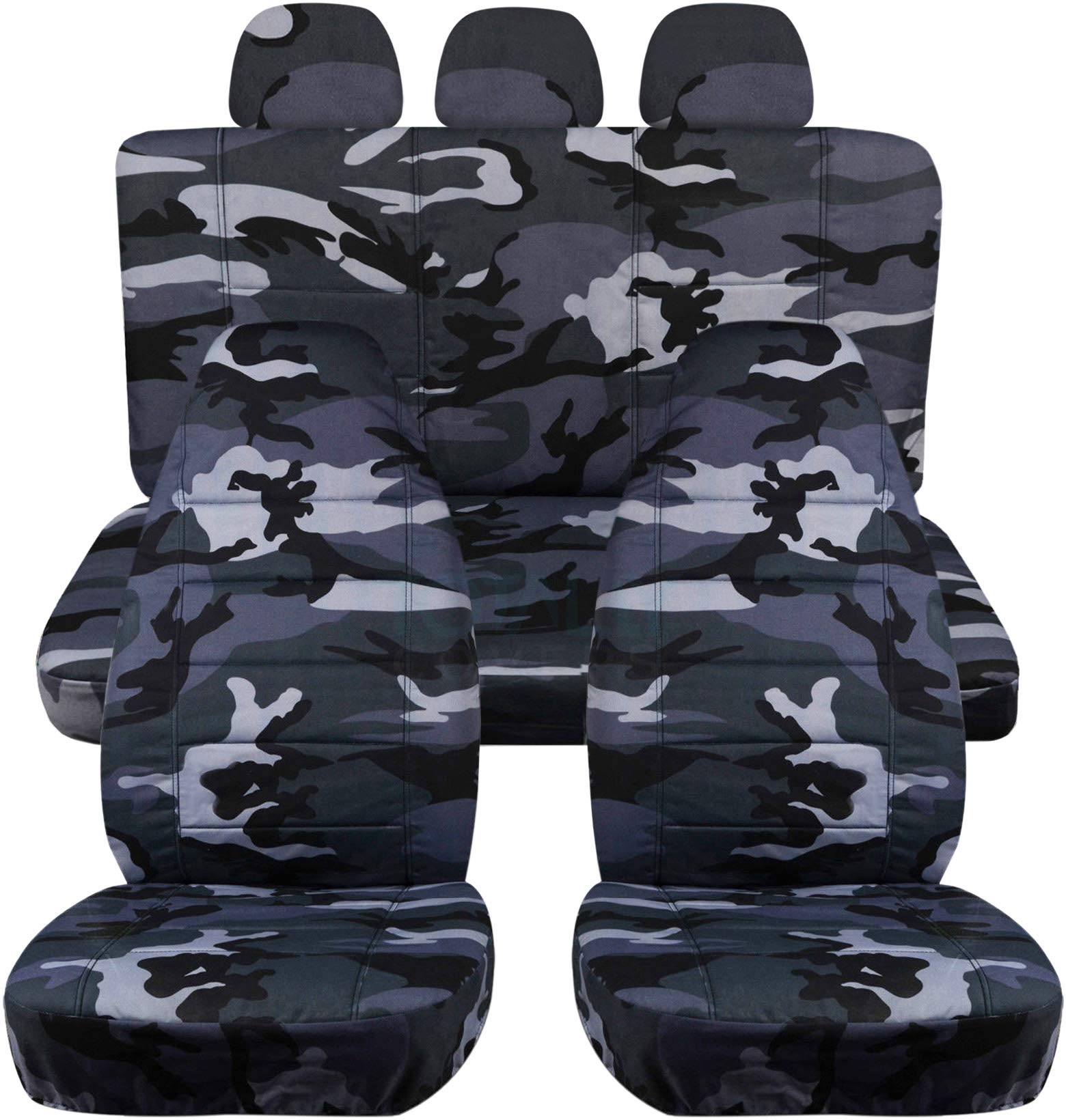 Premium Gray Camouflage Car Seat Covers Full Set with 3 Rear Headrest Covers - Semi-Custom Fit for Any Car, Truck, Van, RV or SUV - 22 Stylish Prints for Outdoor Adventures & Off-Road Trips