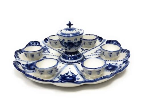 Gzhel Russian Porcelain Egg Stand - Blue & White Easter Egg Holder for Soft or Hard Boiled Eggs - Handmade in Russia - Perfect for Easter Decor, Kitchen Display & Holiday Table Setting