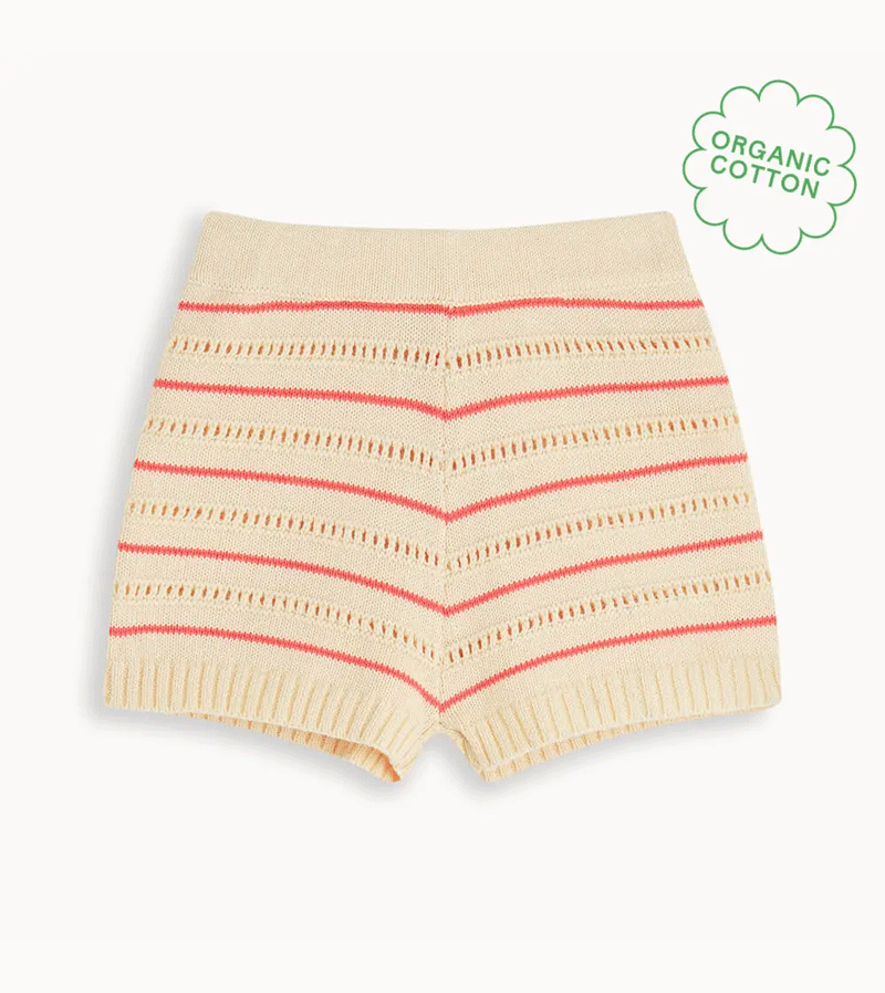 Bonnie Mob Costa Coral Stripe Knit Baby Shorts - Soft Cotton Summer Shorts for Toddlers & Infants - Perfect for Beach, Playdates & Outdoor Adventures