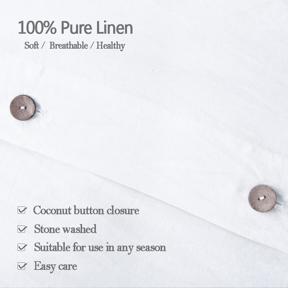 Premium Meadow Park Stone Washed Linen King Duvet Cover Set (3-Piece) | OEKO-TEX Certified 100% Natural Ultra-Soft Bedding | Machine Washable All-Season Comfort | Perfect for Master Bedroom, Guest Room & Vacation Homes | White