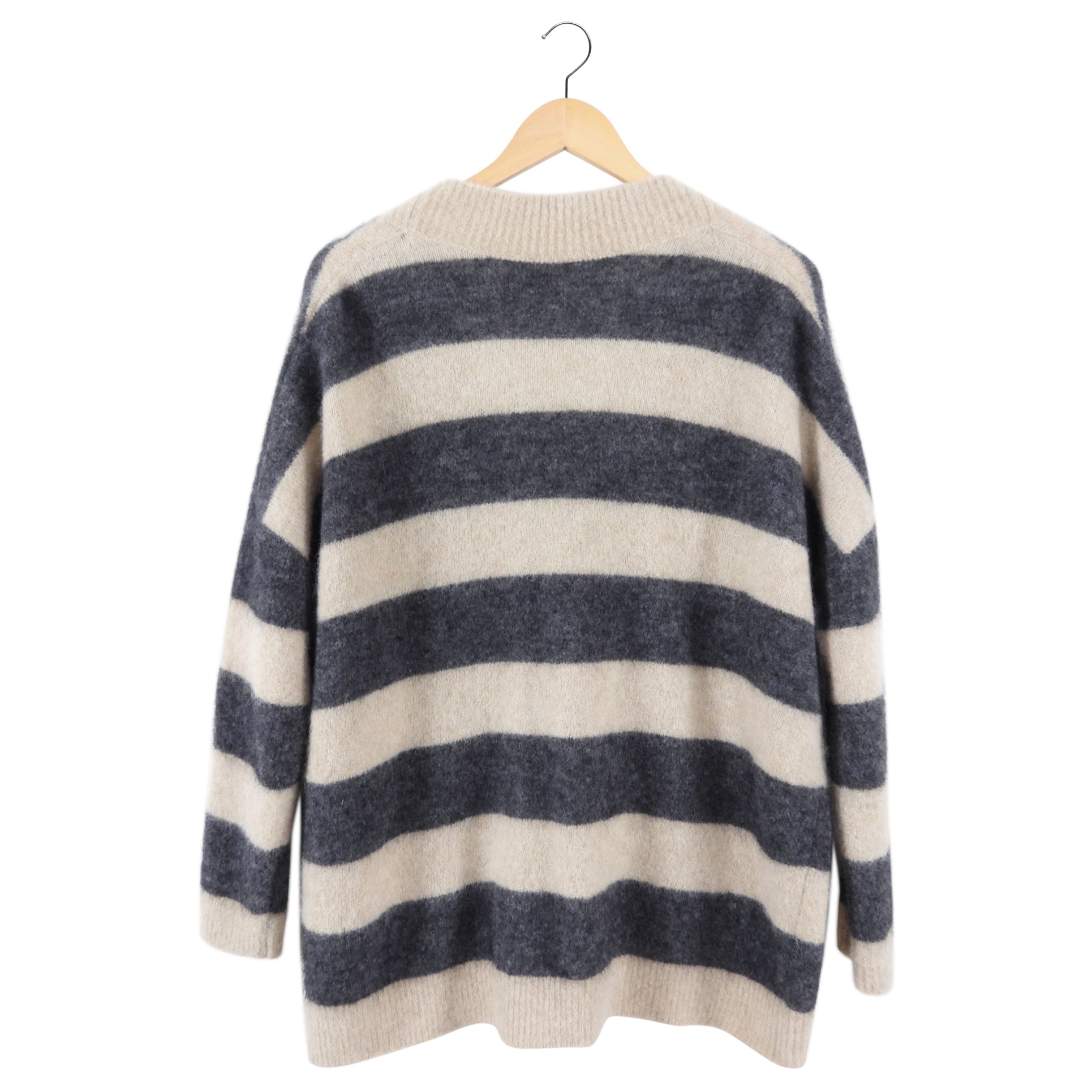 Brunello Cucinelli Beige & Grey Striped Mohair Cardigan Sweater for Women - Soft Luxury Knitwear for Office, Dinner & Fall Layering
