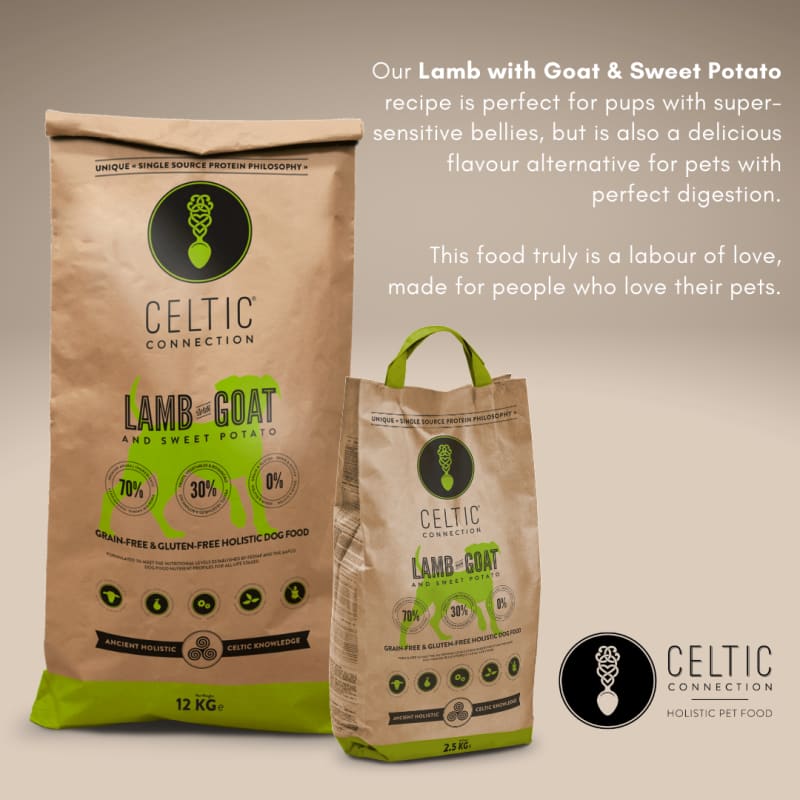 Celtic Connection Lamb With Goat & Sweet Potato Dry Dog Food - Grain Free, High Protein Dog Food for All Breeds (2 Sizes) - Perfect for Adult Dogs & Puppies with Sensitive Stomachs