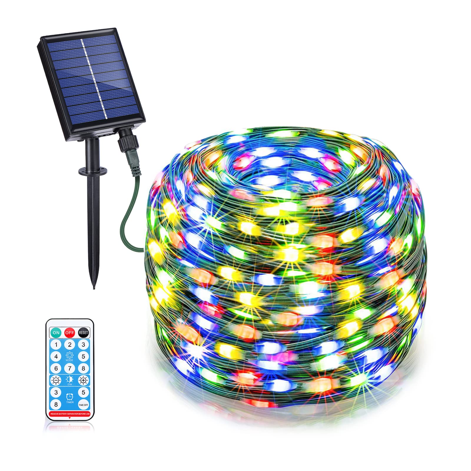 300LED Solar Christmas Lights Outdoor Waterproof - Solar Powered Fairy String Lights with Remote & 8 Lighting Modes for Garden, Fence, Patio, Deck - Green PVC Covered Multicolor Holiday Decor (Perfect for Christmas, Parties, Weddings & Outdoor Events)
