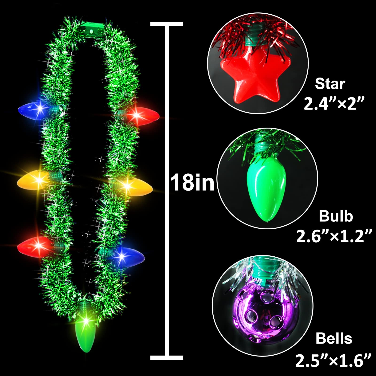 Set of 3 Christmas Necklaces - Festive Tinsel, Garland, Stars & Lights Holiday Jewelry for Women | Perfect for Christmas Parties, Gift Exchanges & Holiday Festivities