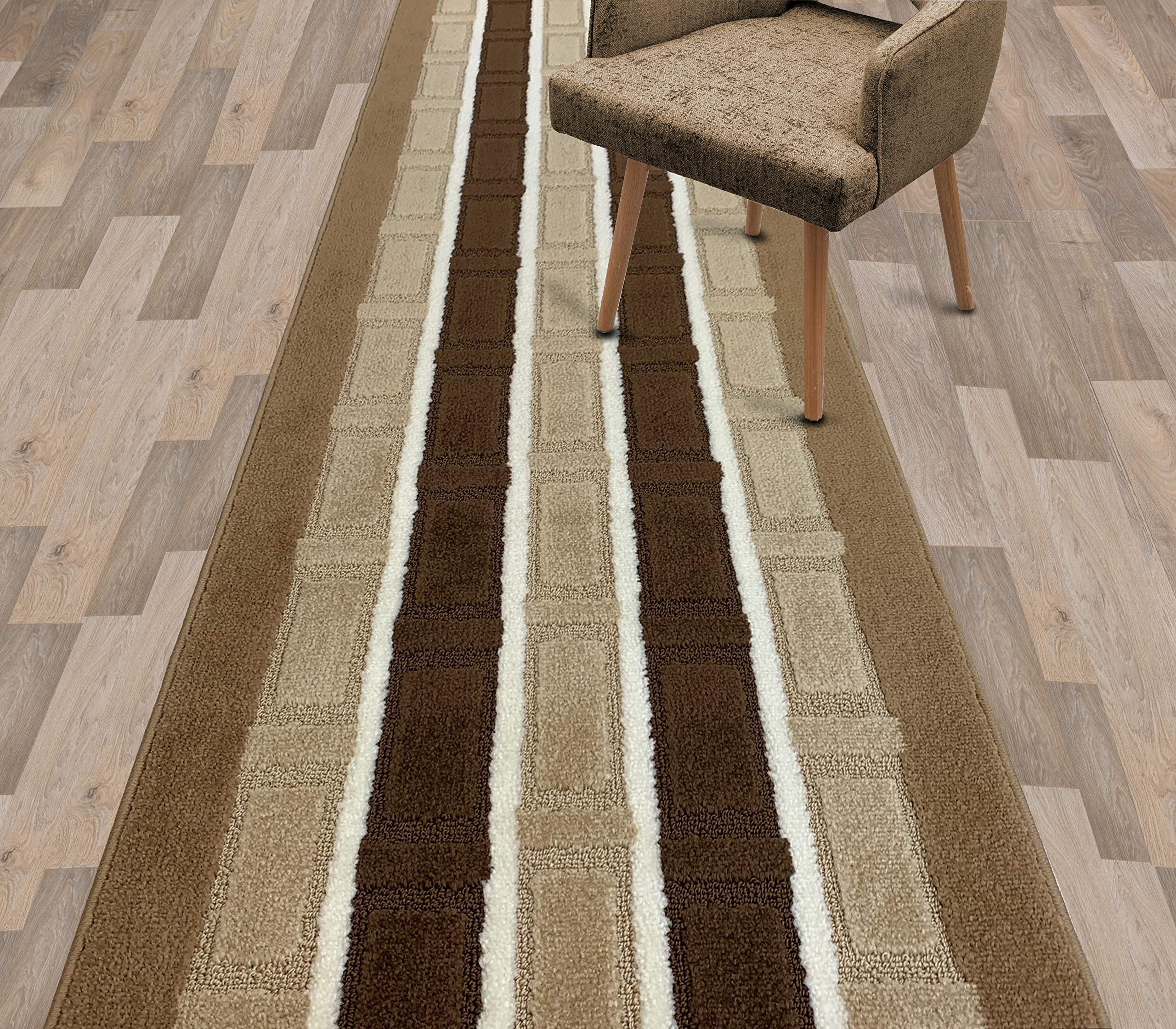 Non-Slip Rubber Backed Narrow Indoor Carpet Runner Rug for Hallway, Entryway, Kitchen - Modern Multi-Color Design 2'1