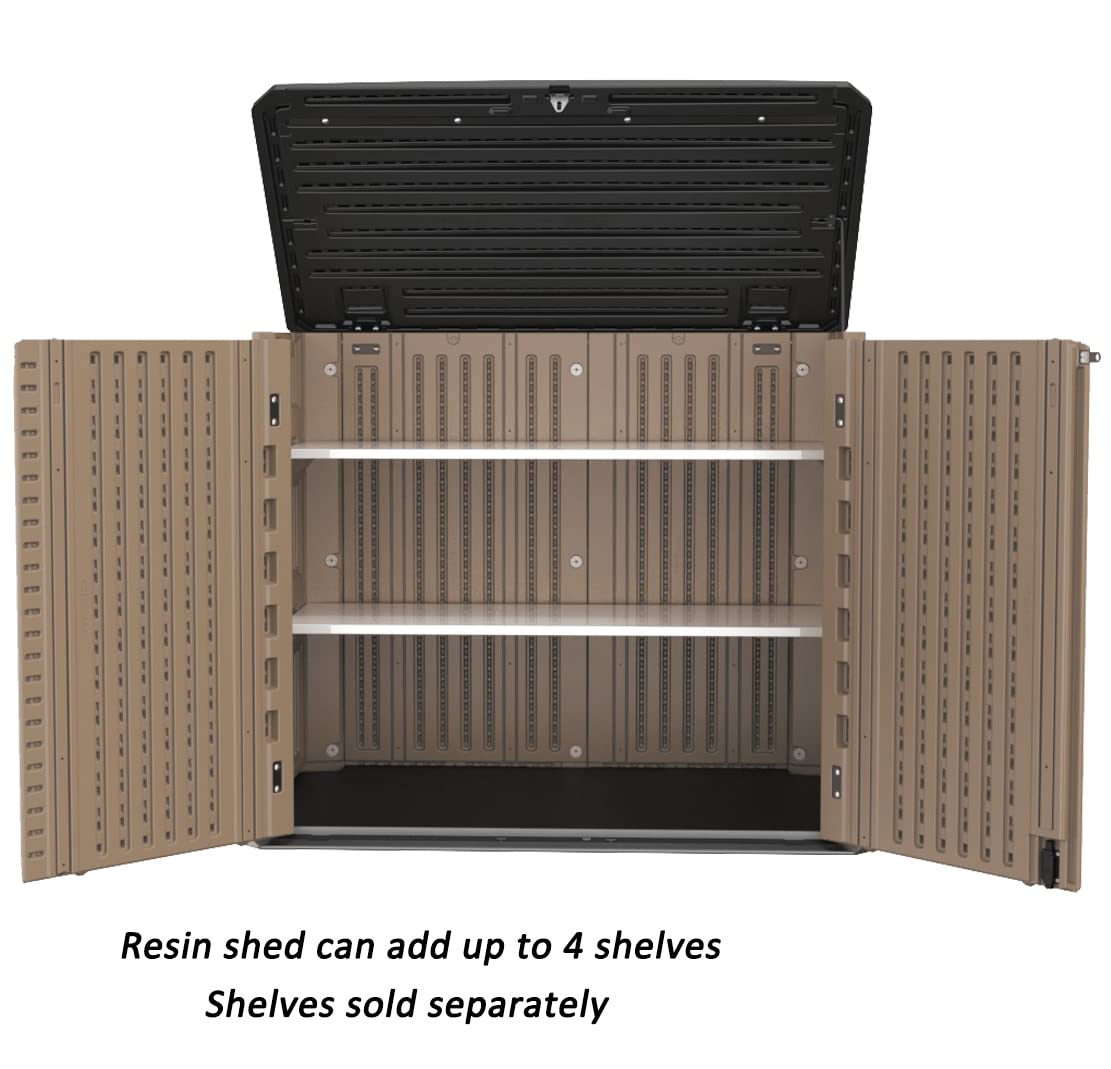 34 Cu.ft Horizontal Resin Storage Shed - Waterproof Outdoor Cabinet with Lock for Garden, Backyard, Home & Pool Storage - Durable Brown Utility Shed for Patio Furniture, Pool Toys & Yard Tools Organization