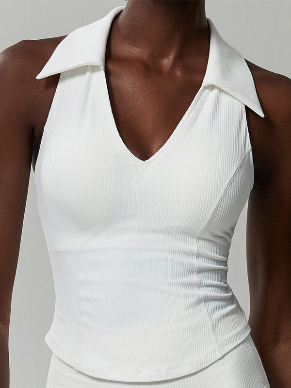 ZASUWA Women's Solid Color V-Neck Ribbed Quick Dry Tank Top - Perfect for Workouts, Yoga, and Summer Outfits