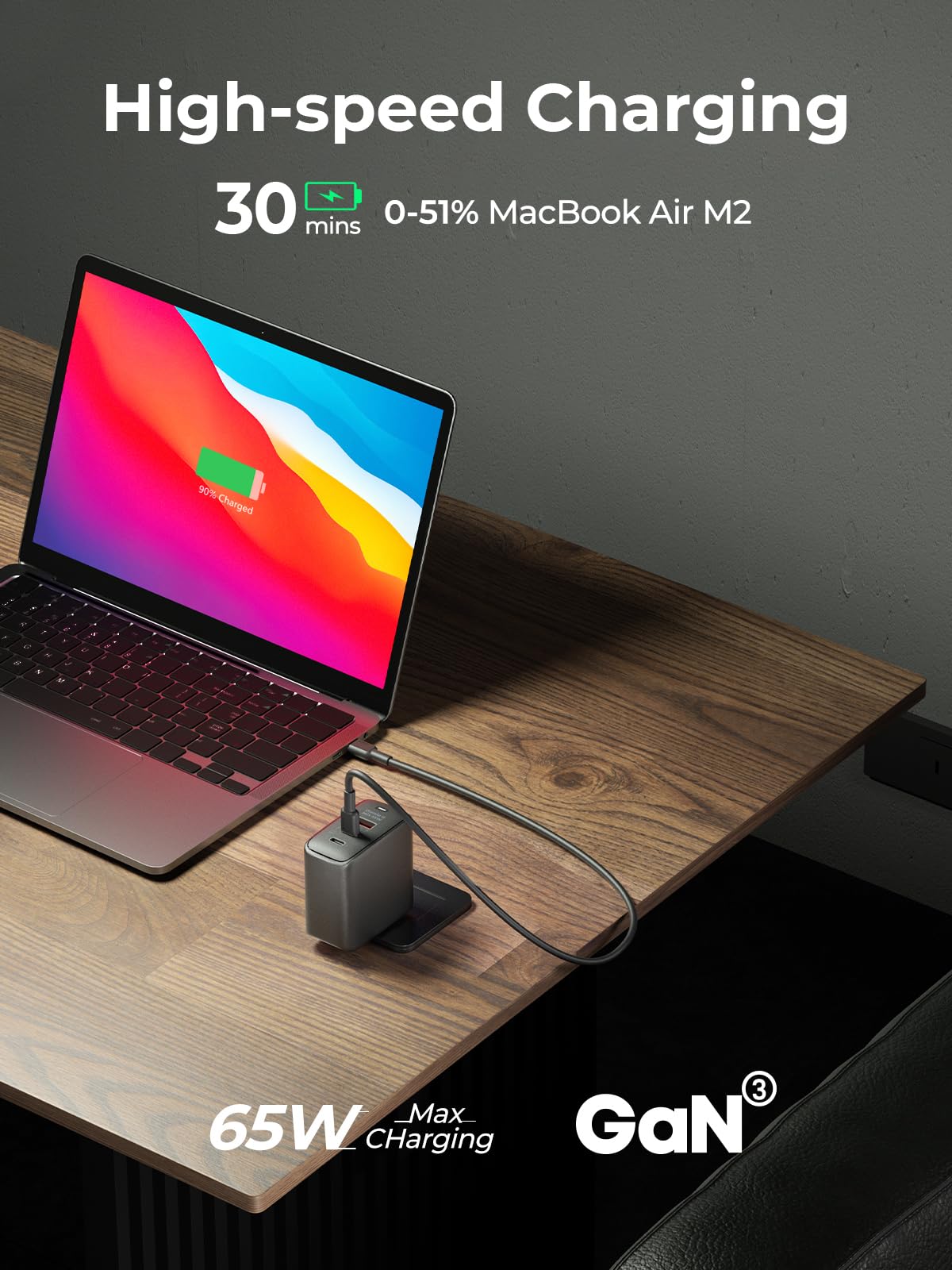65W USB C GaN III Fast Charger, 3-Port PD 3.0 & PPS Wall Charger with Foldable Plug - Compact Power Adapter for MacBook Pro/Air, iPhone 16/15/14, iPad, Galaxy S24 | Perfect for Travel, Office & Home Charging