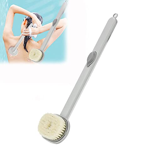 Long Handle Back Scrubber for Shower - Exfoliating Bath Brush with Massage Bristles, Body Wash Applicator & Storage Hook (Grey) - Perfect for Deep Cleaning, Exfoliation & Hard-to-Reach Areas in Bath or Shower