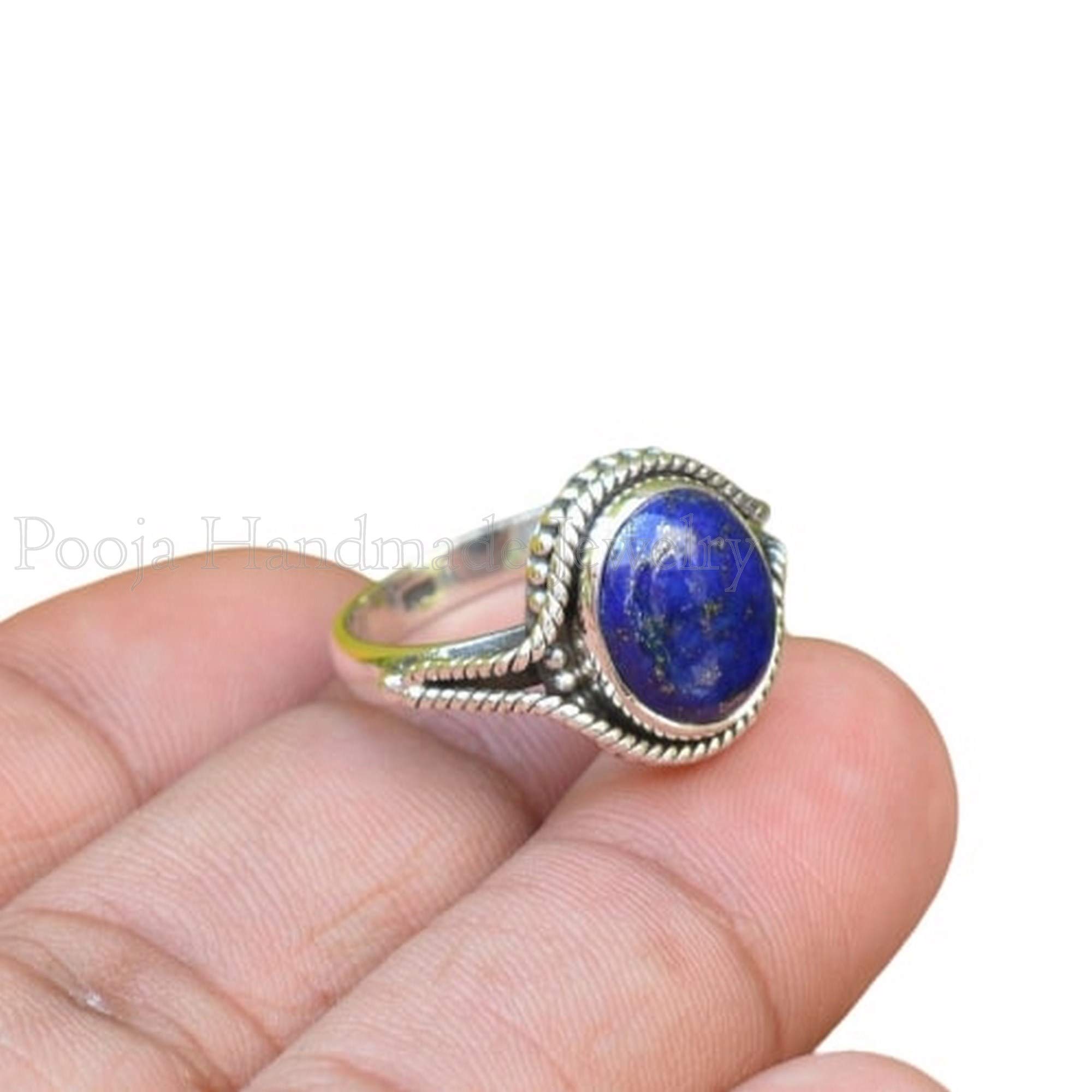 925 Sterling Silver Lapis Lazuli Ring for Women - Bohemian Twisted Design Oval Gemstone Ring, Dainty Birthstone Jewelry for Anniversary Gifts | Perfect for Everyday Wear, Boho Fashion & Special Occasions