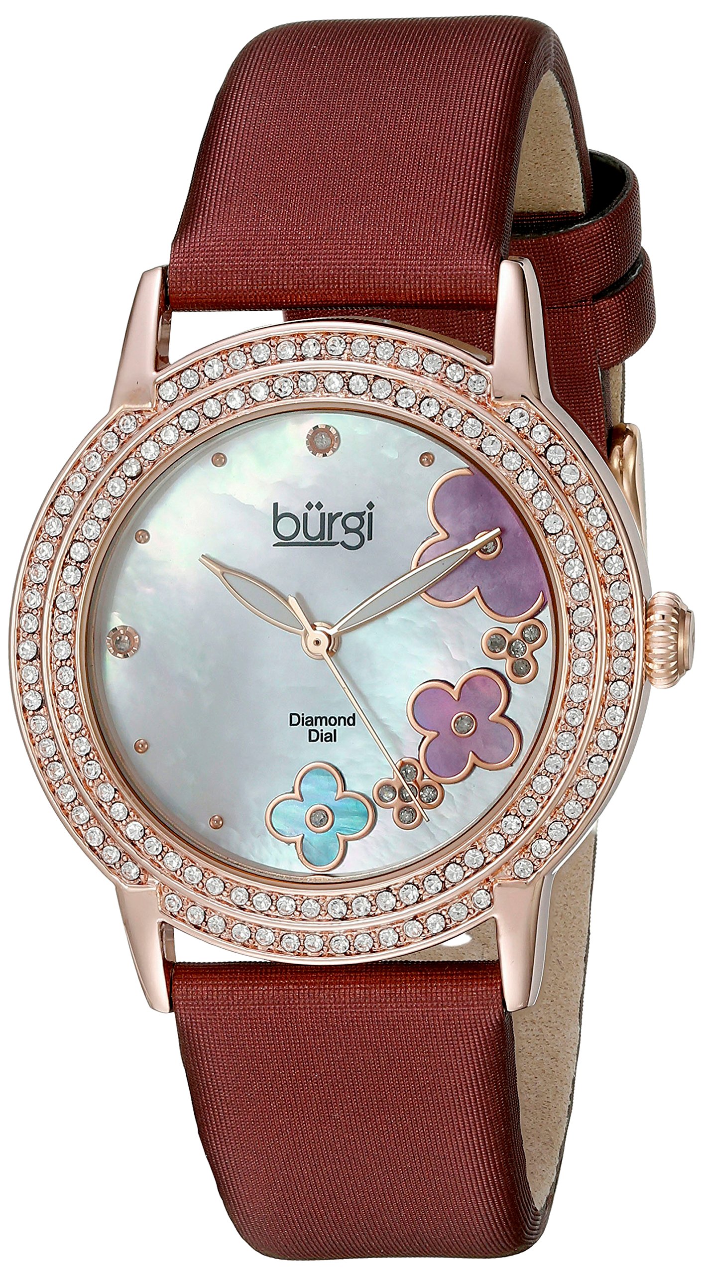 BURGI Women's BUR142 Luxury Quartz Watch with Swarovski Crystals & Diamond Accents, Mother of Pearl Dial & Genuine Leather Strap - Perfect for Office, Party & Special Occasions